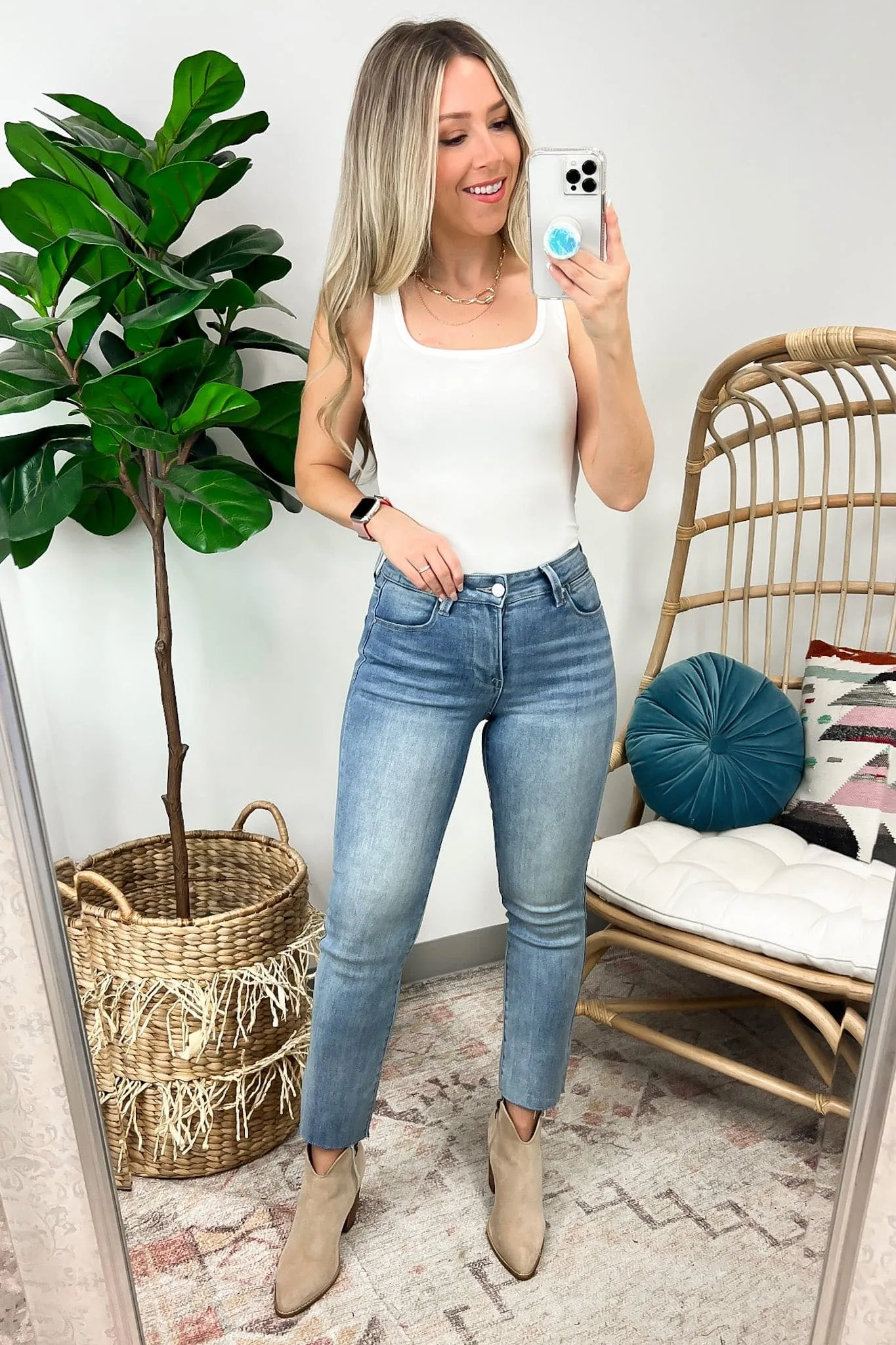 Devanee Mid Rise Straight Raw Edge Jeans - FINAL SALE