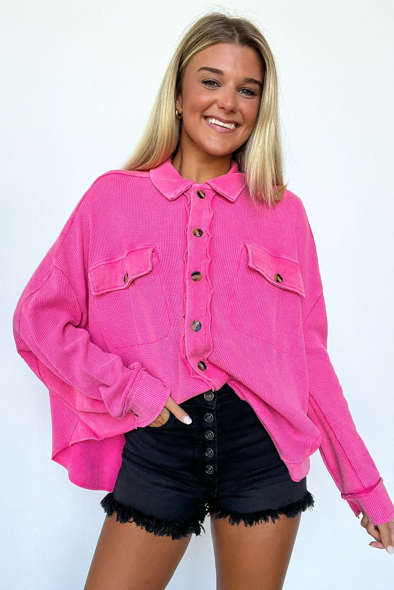 Devynn Mineral Wash Thermal Oversize Shacket - FINAL SALE