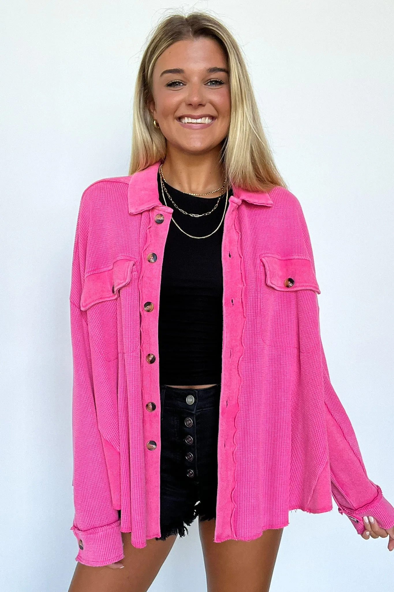 Devynn Mineral Wash Thermal Oversize Shacket - FINAL SALE