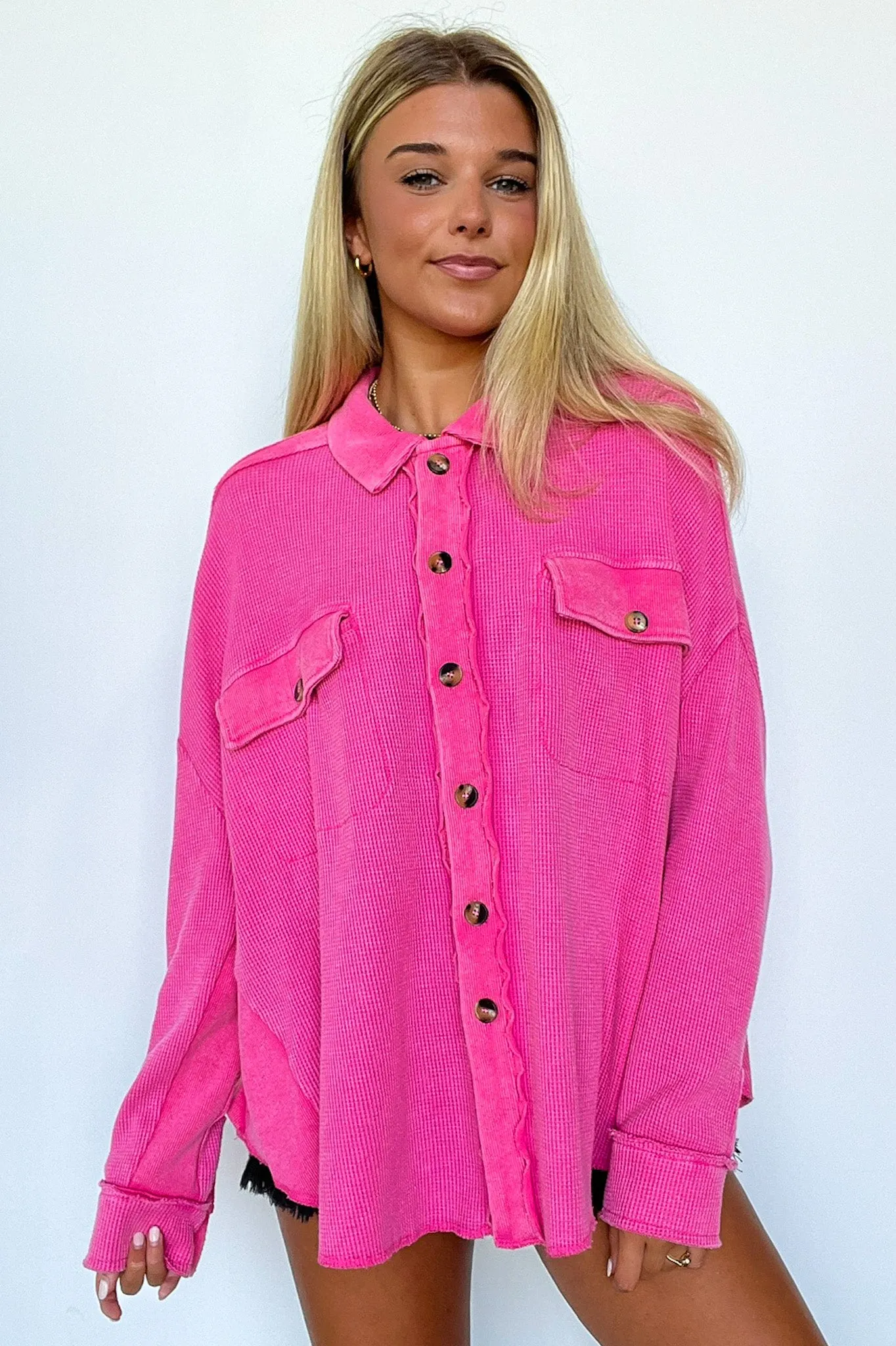 Devynn Mineral Wash Thermal Oversize Shacket - FINAL SALE
