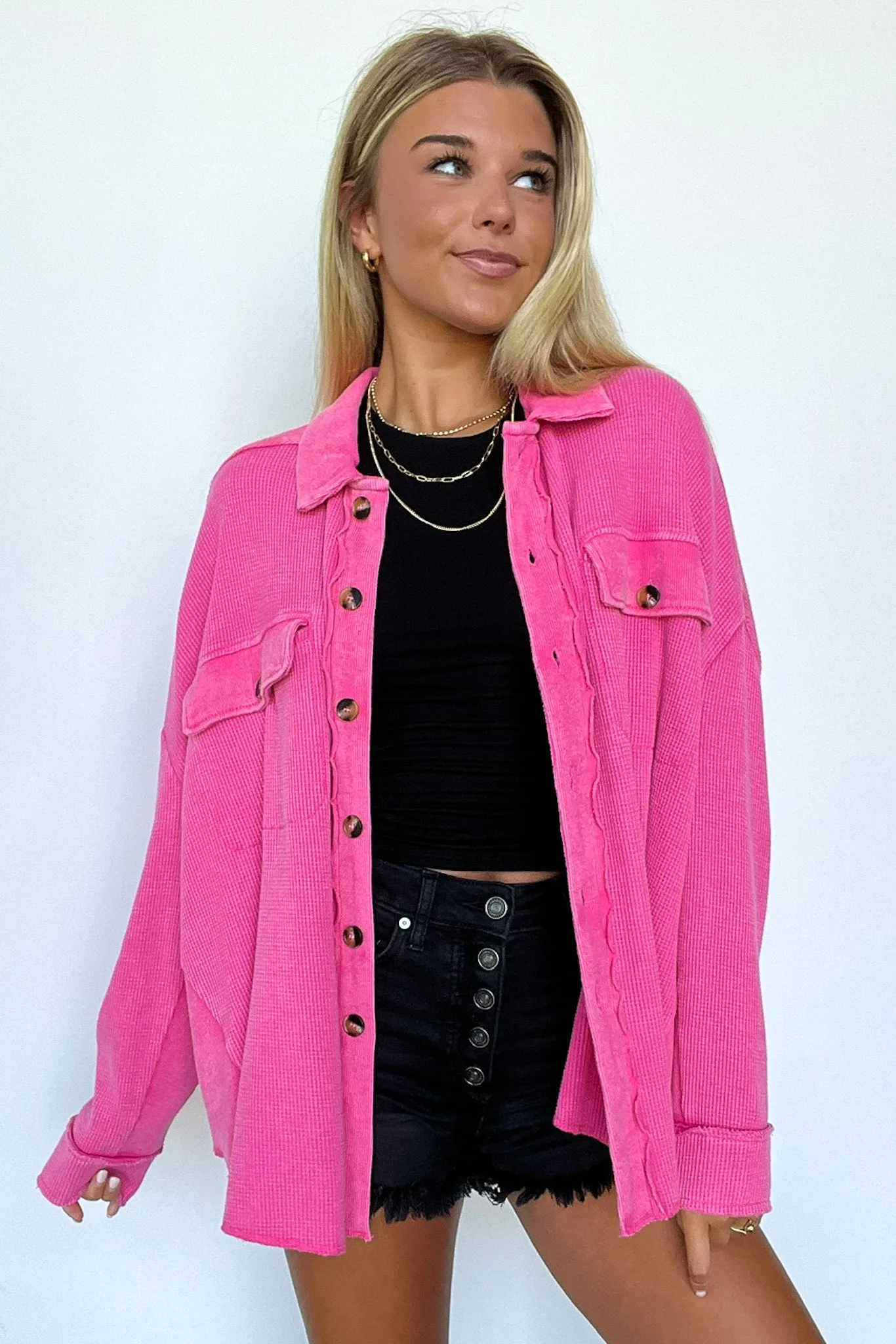 Devynn Mineral Wash Thermal Oversize Shacket - FINAL SALE