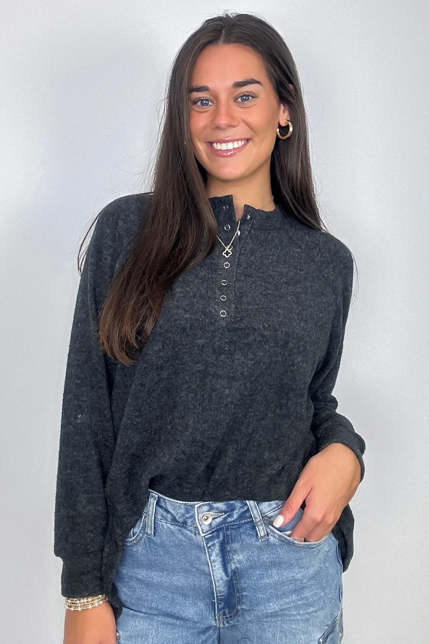 Diannah Brushed Knit Relaxed Henley Top - BACK IN STOCK