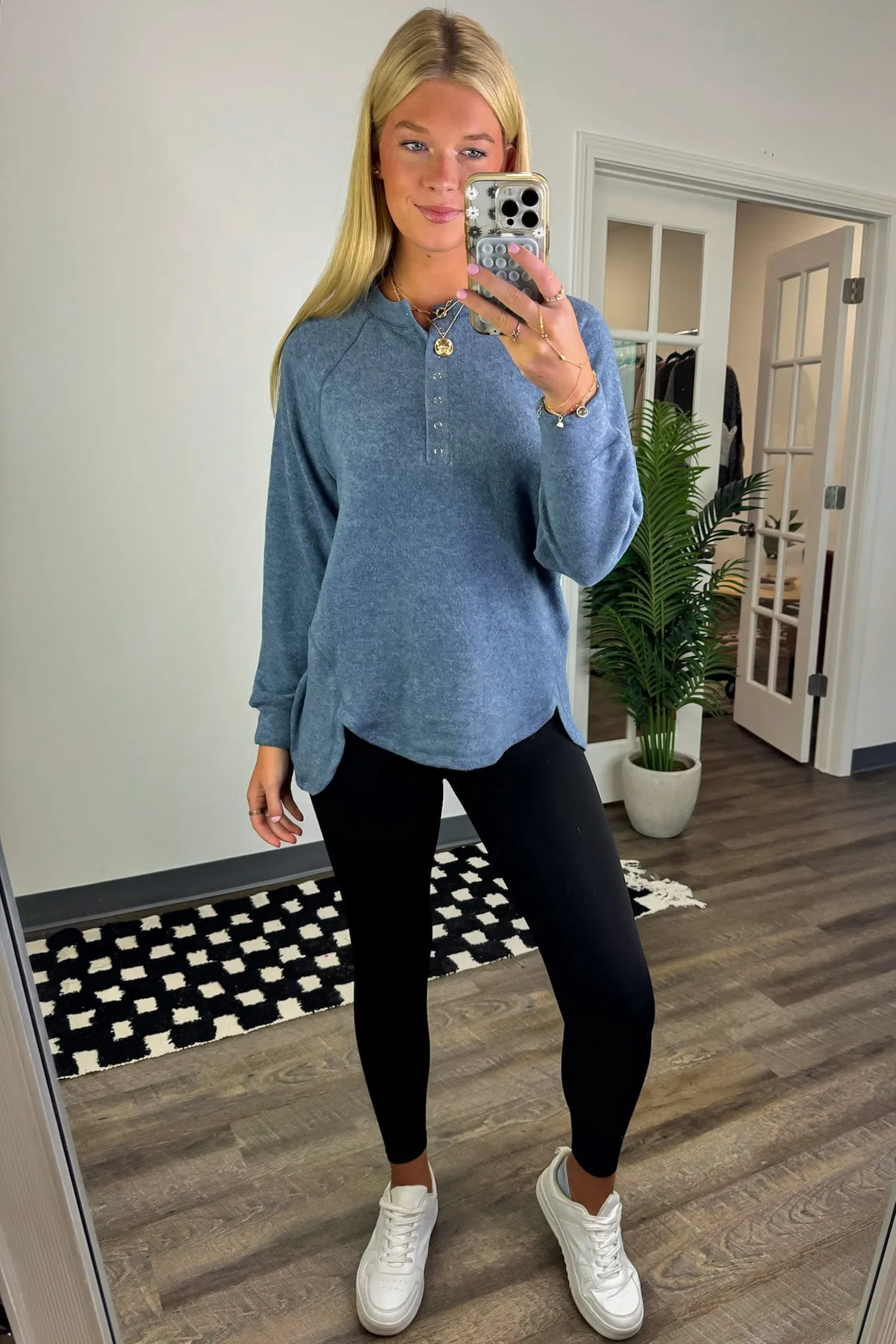 Diannah Brushed Knit Relaxed Henley Top - BACK IN STOCK