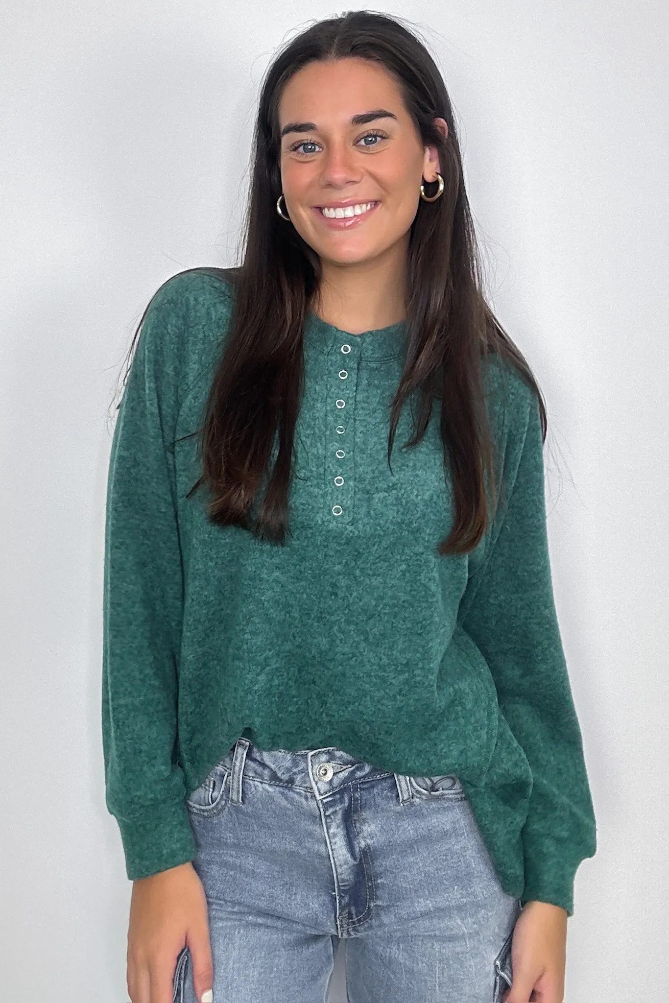 Diannah Brushed Knit Relaxed Henley Top - BACK IN STOCK