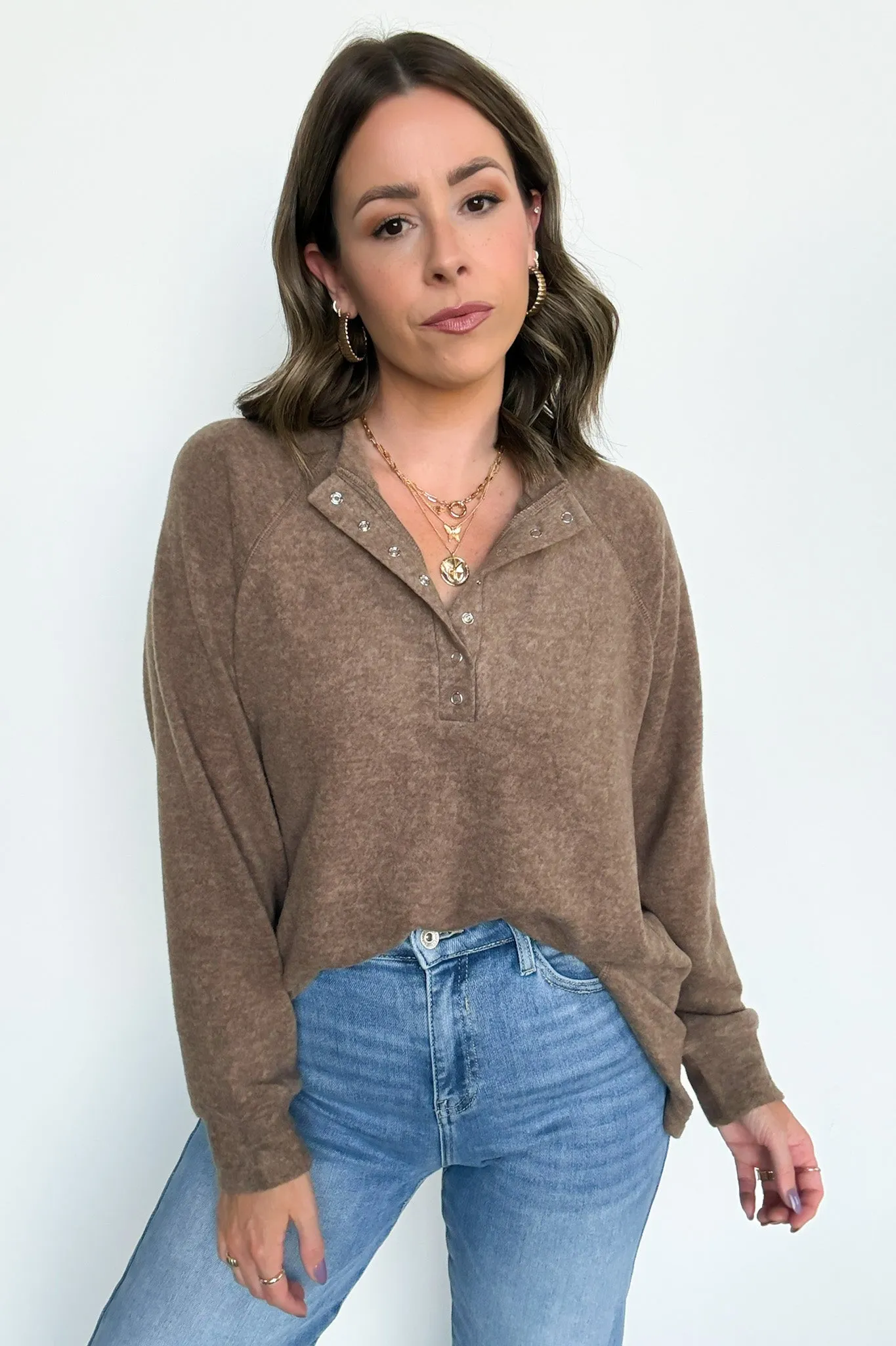 Diannah Brushed Knit Relaxed Henley Top - BACK IN STOCK