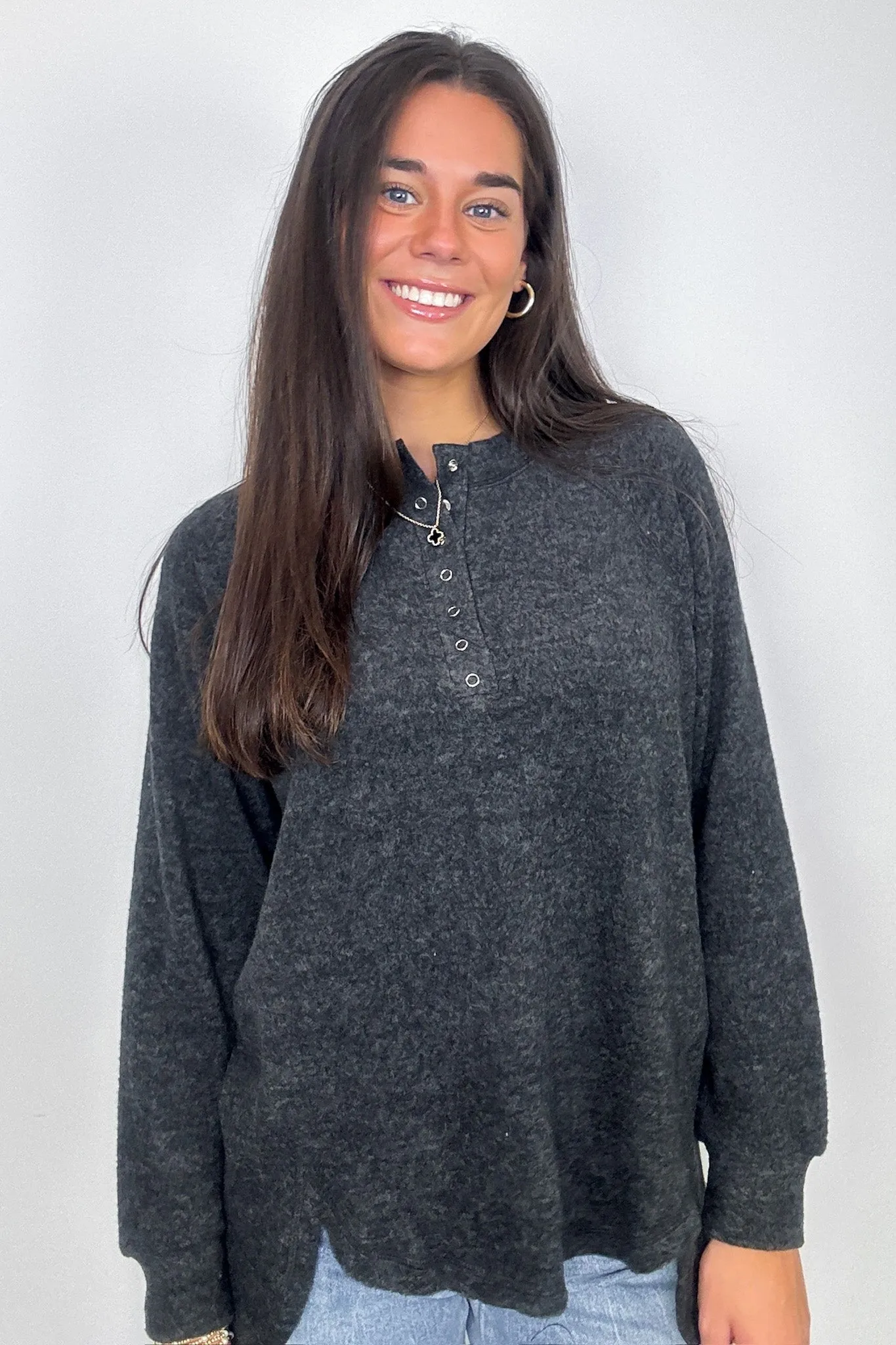 Diannah Brushed Knit Relaxed Henley Top - BACK IN STOCK