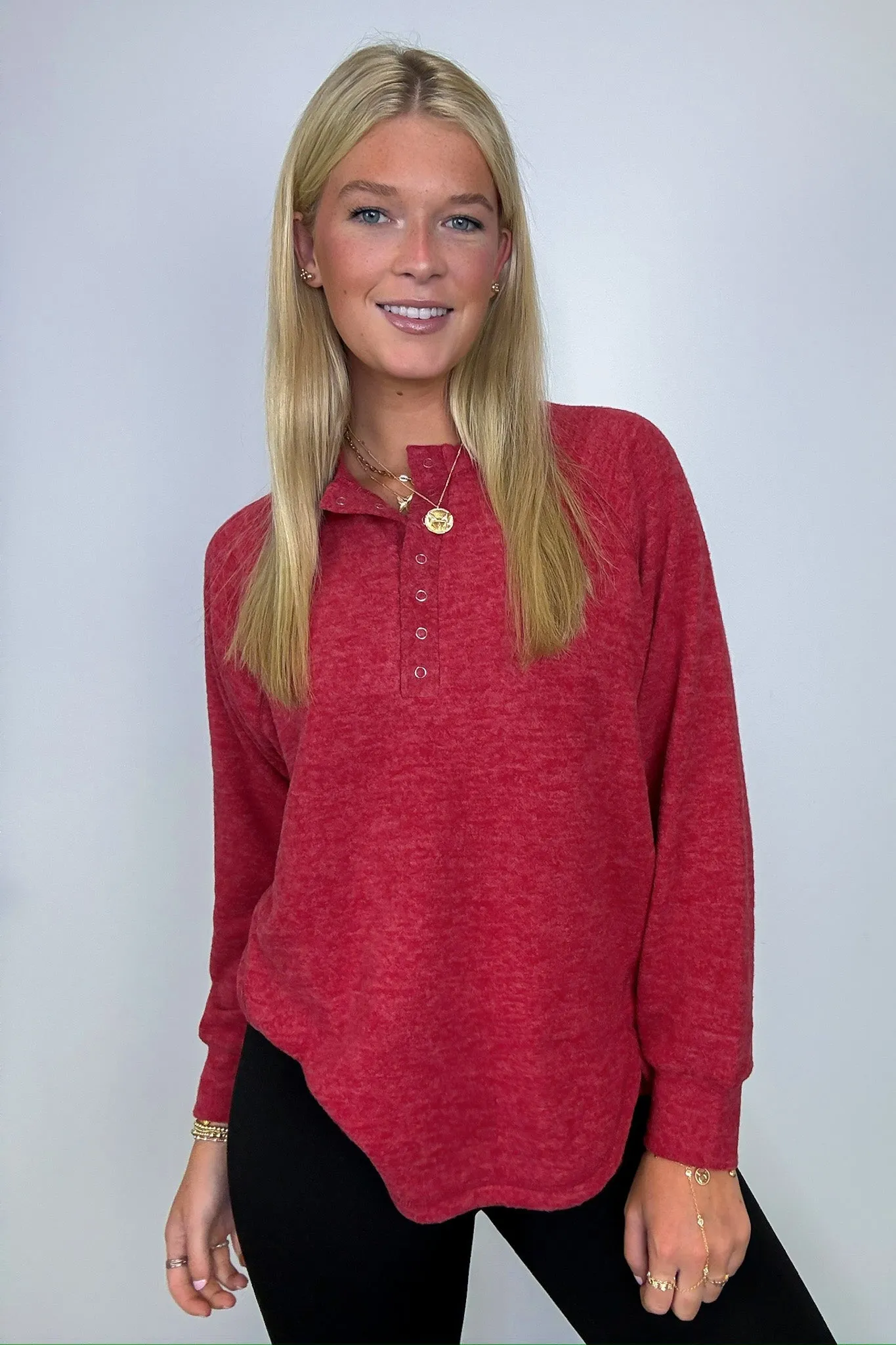Diannah Brushed Knit Relaxed Henley Top - BACK IN STOCK