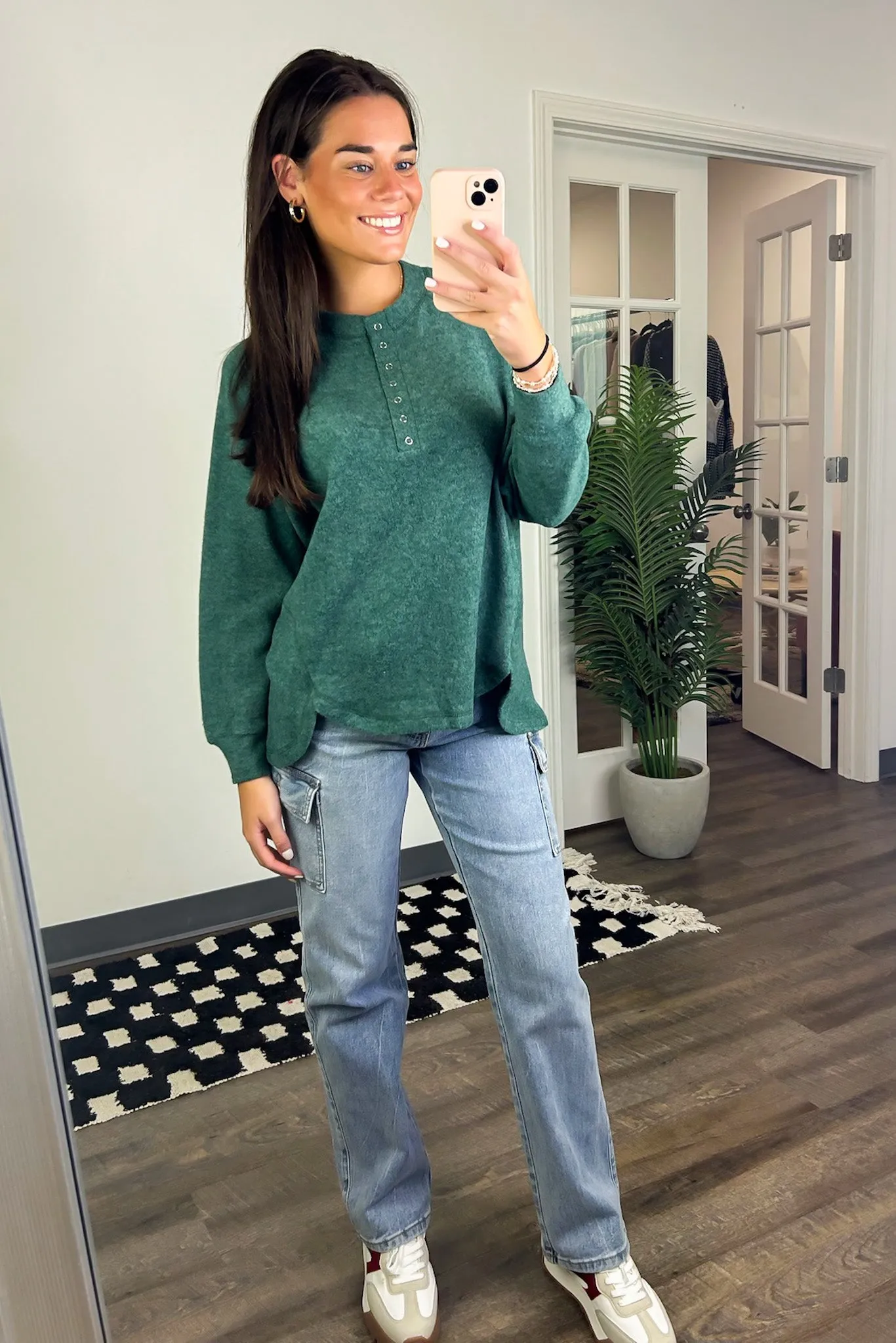 Diannah Brushed Knit Relaxed Henley Top - BACK IN STOCK