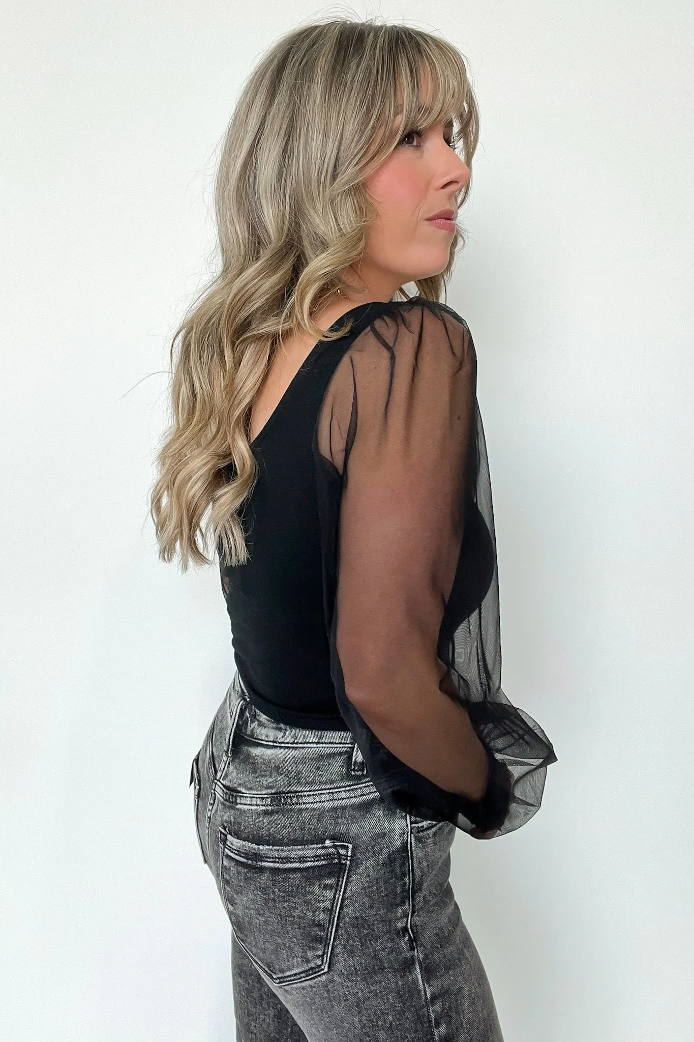 Divinely Dreamy Square Neck Mesh Puff Sleeve Top - FINAL SALE