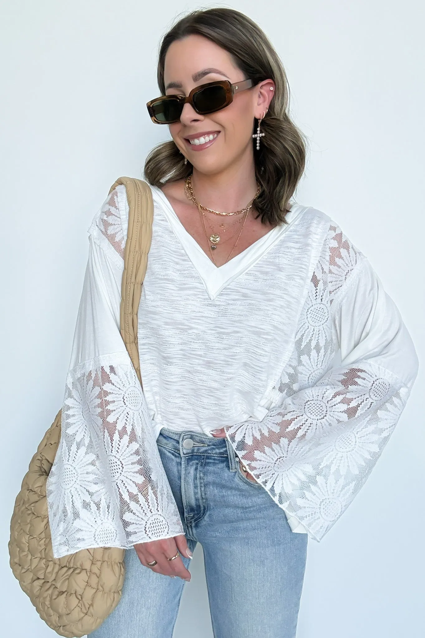 Dramatic Intent Lace Panel Flared Sleeve Top - FINAL SALE