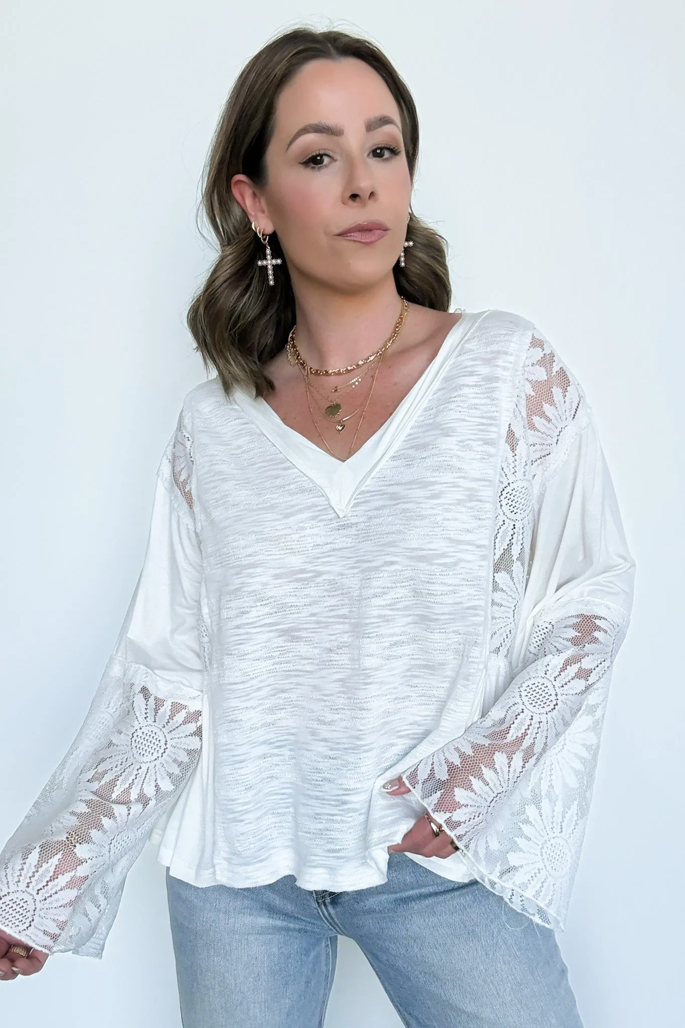 Dramatic Intent Lace Panel Flared Sleeve Top - FINAL SALE