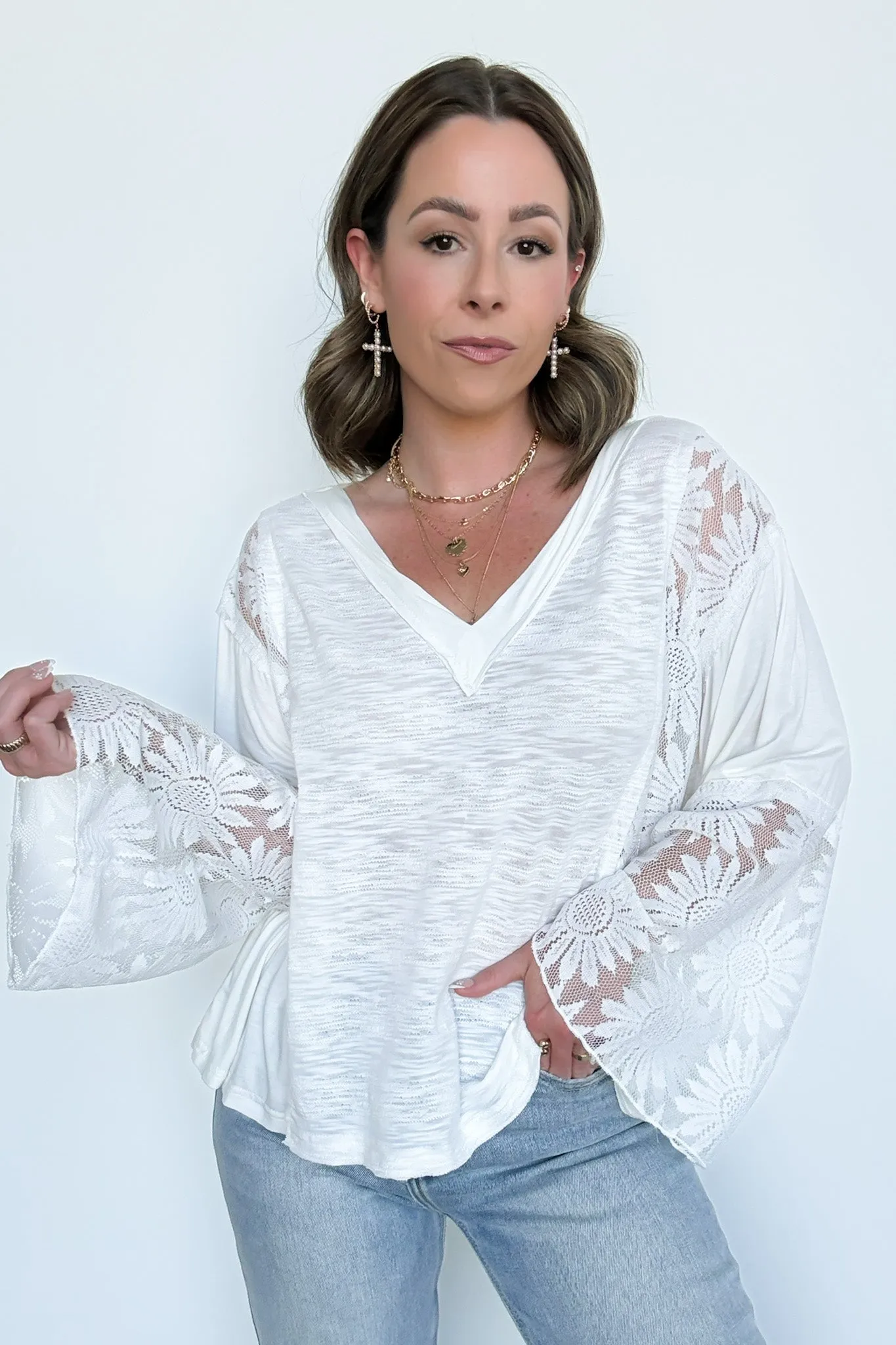 Dramatic Intent Lace Panel Flared Sleeve Top - FINAL SALE