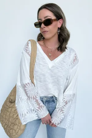 Dramatic Intent Lace Panel Flared Sleeve Top - FINAL SALE