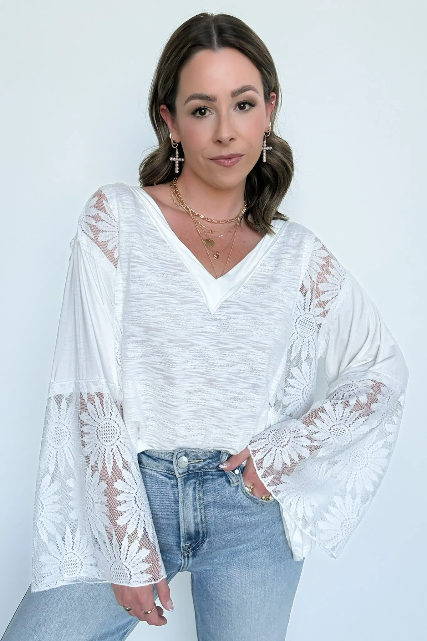 Dramatic Intent Lace Panel Flared Sleeve Top - FINAL SALE