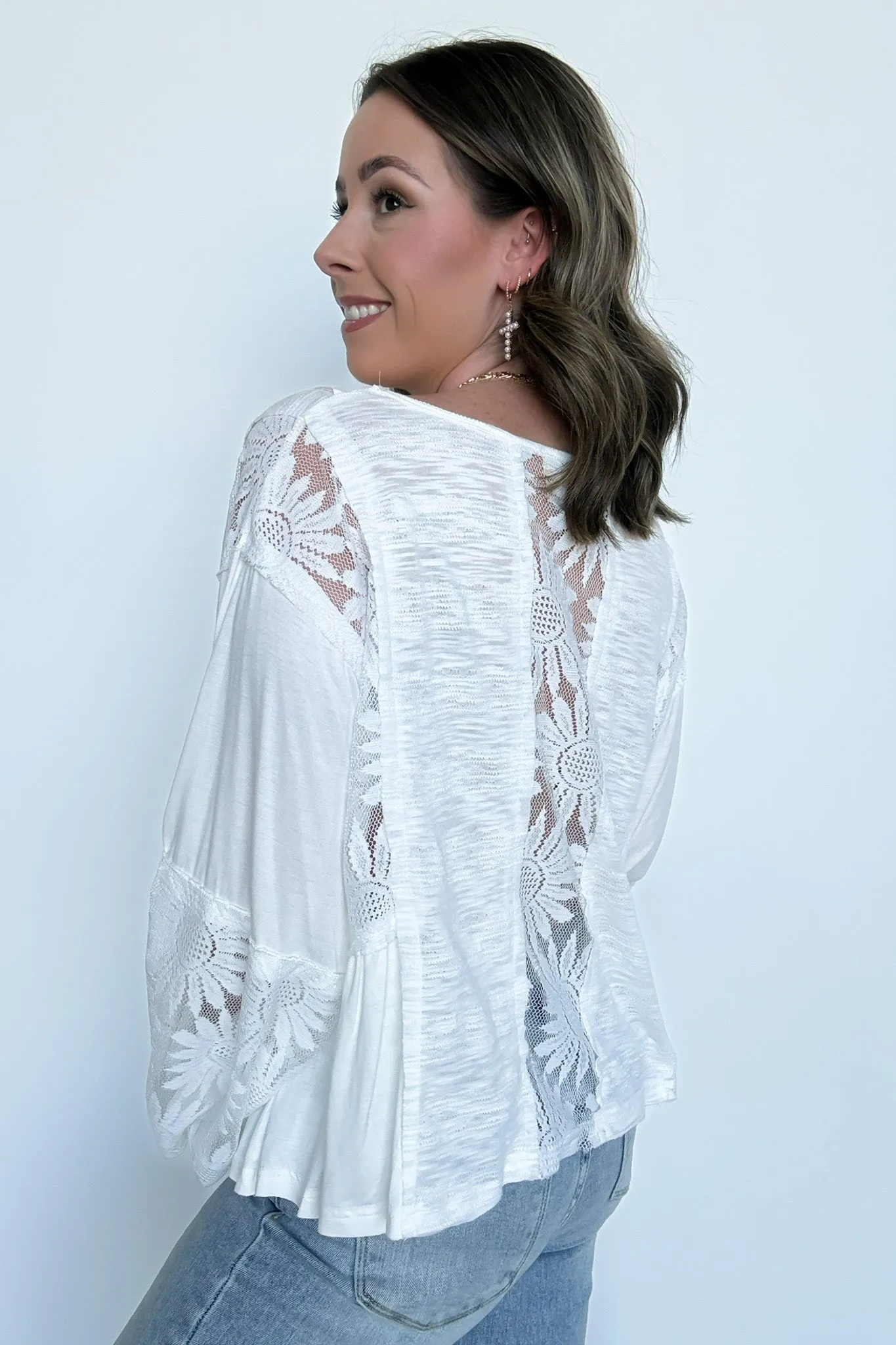 Dramatic Intent Lace Panel Flared Sleeve Top - FINAL SALE