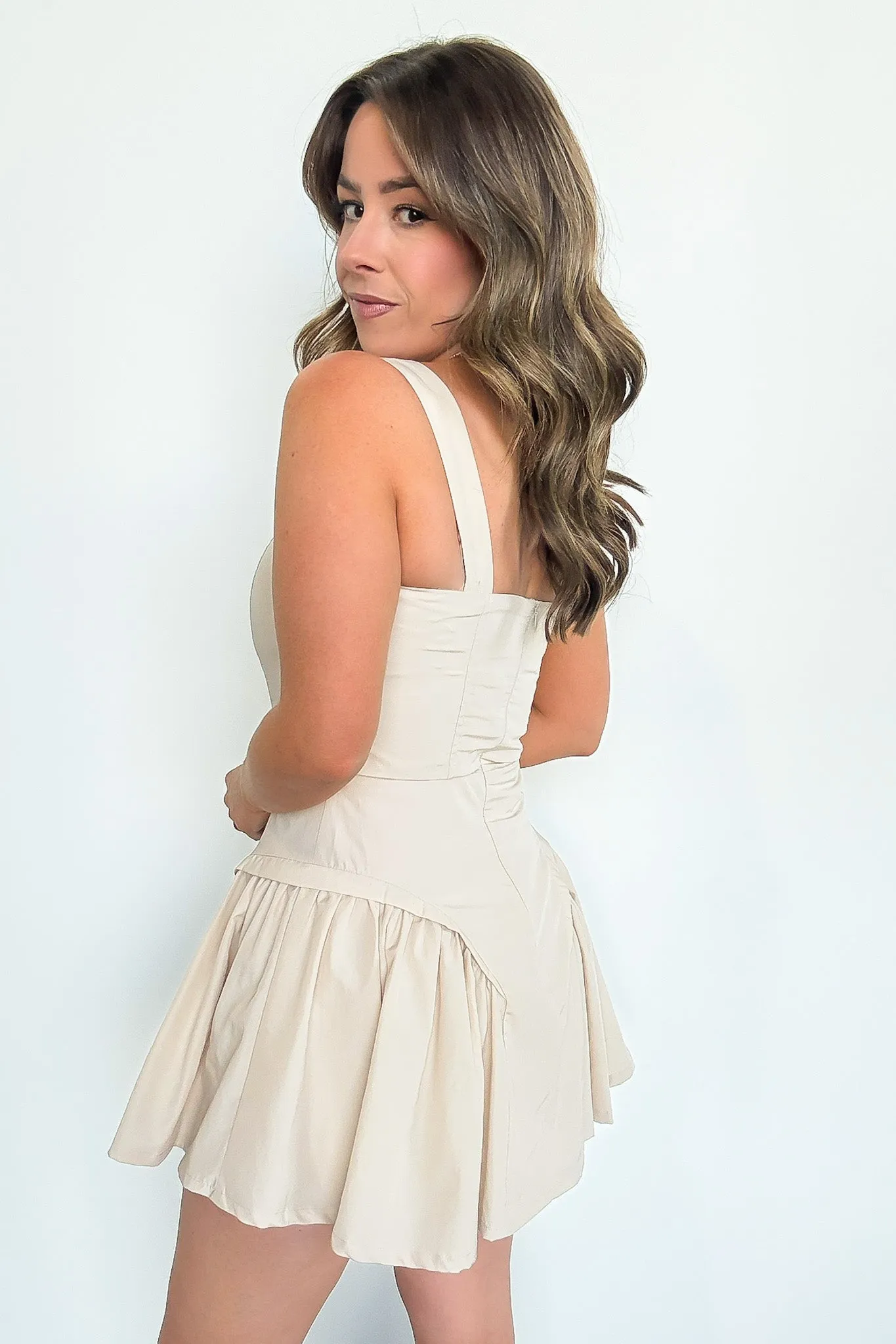 Dreamy Date Gathered Button Detail Dress