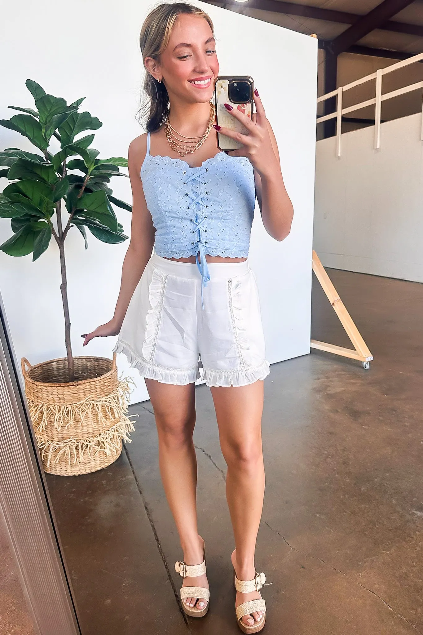 Dreamy Impression Eyelet Lace Up Top