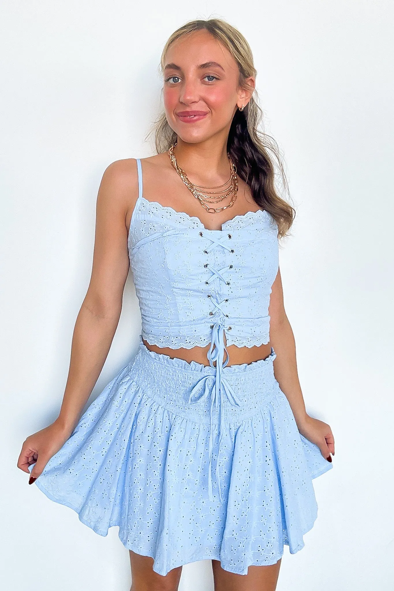 Dreamy Impression Eyelet Smocked Skirt
