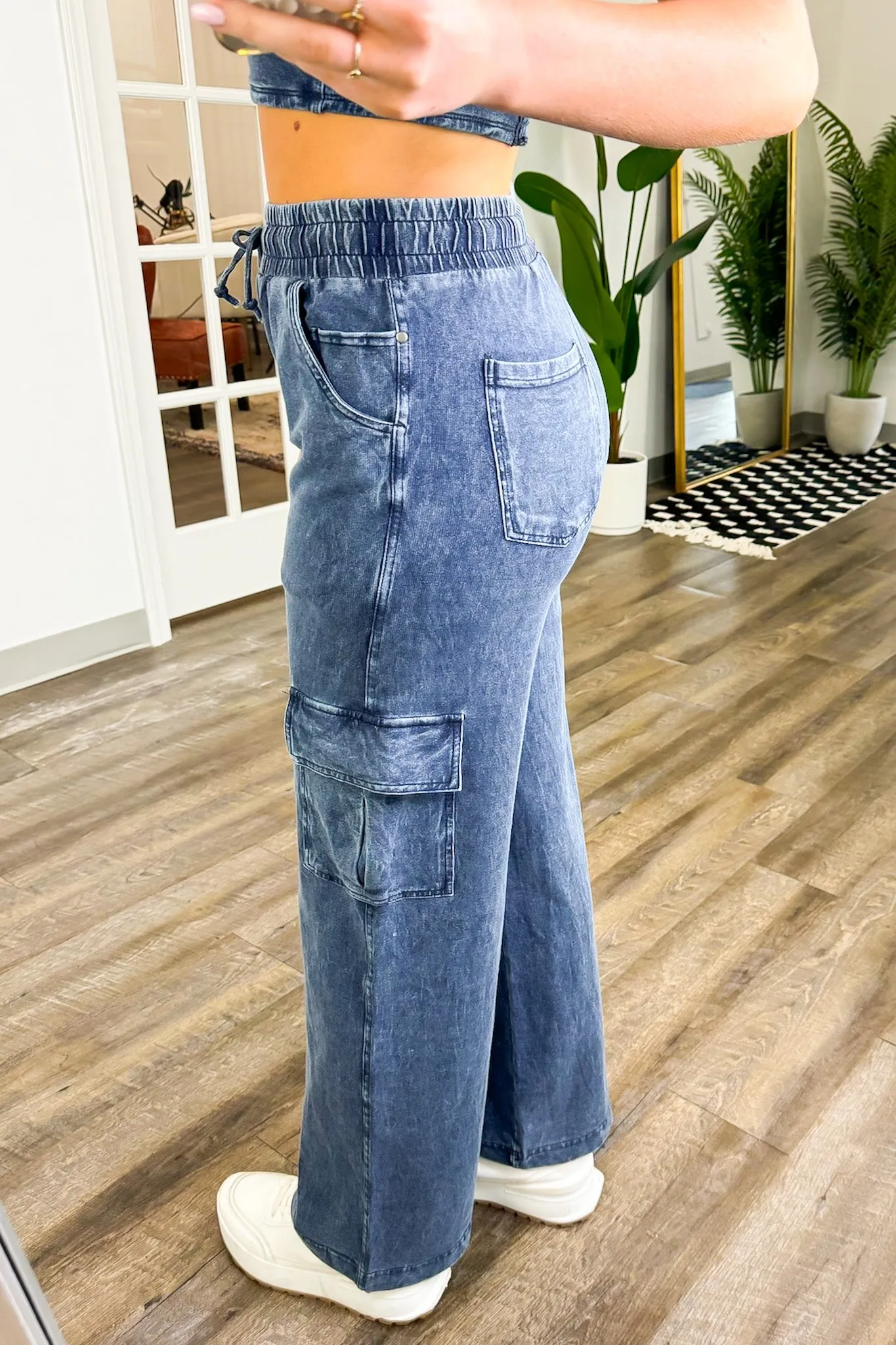 Edgy Direction Mineral Wash Wide Leg Cargo Pants - FINAL SALE