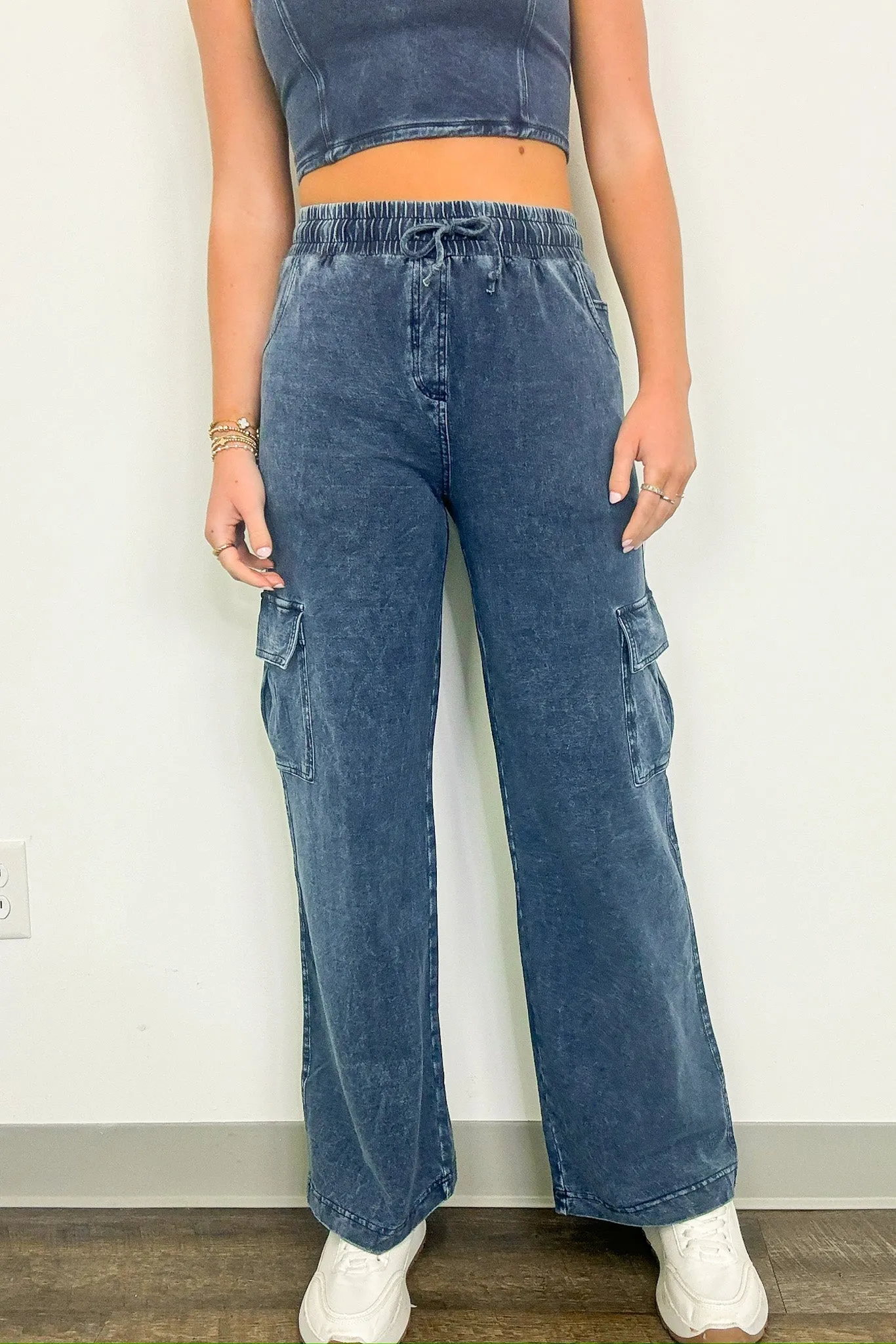 Edgy Direction Mineral Wash Wide Leg Cargo Pants - FINAL SALE
