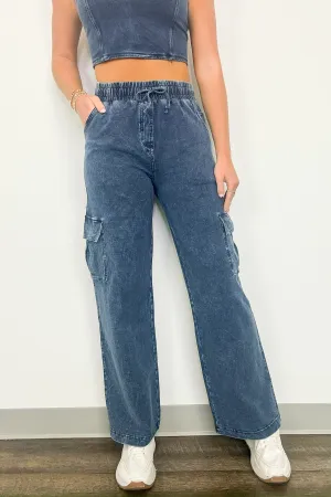 Edgy Direction Mineral Wash Wide Leg Cargo Pants - FINAL SALE