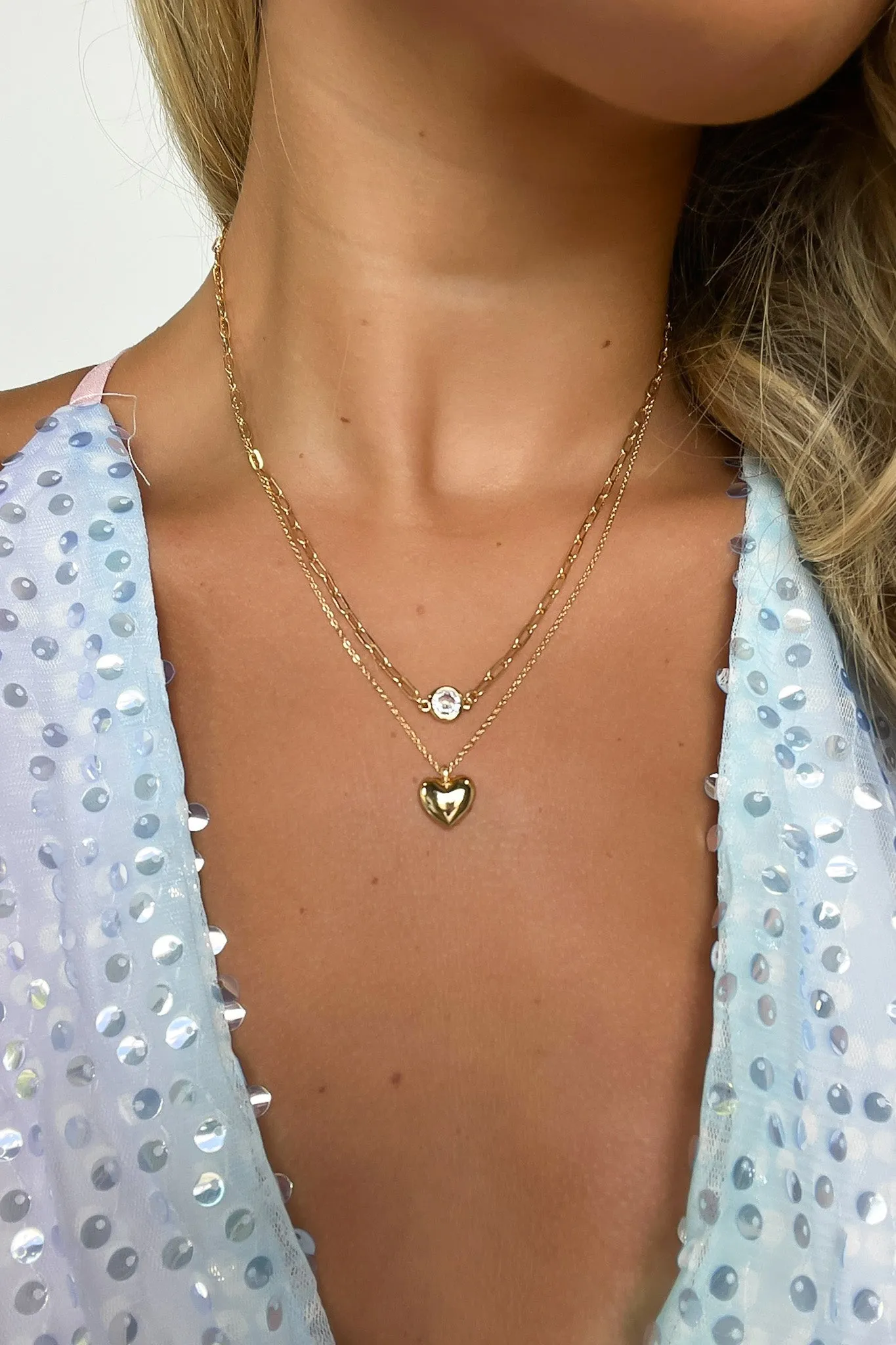 Effective Charm Heart Layered Chain Necklace