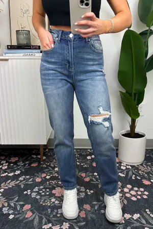 Elantine High Rise Straight Leg Distressed Jeans - FINAL SALE