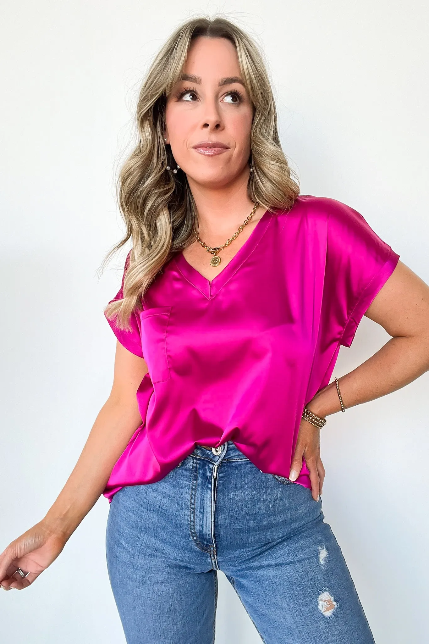 Elegant Mindset Satin Cap Sleeve Top - FINAL SALE