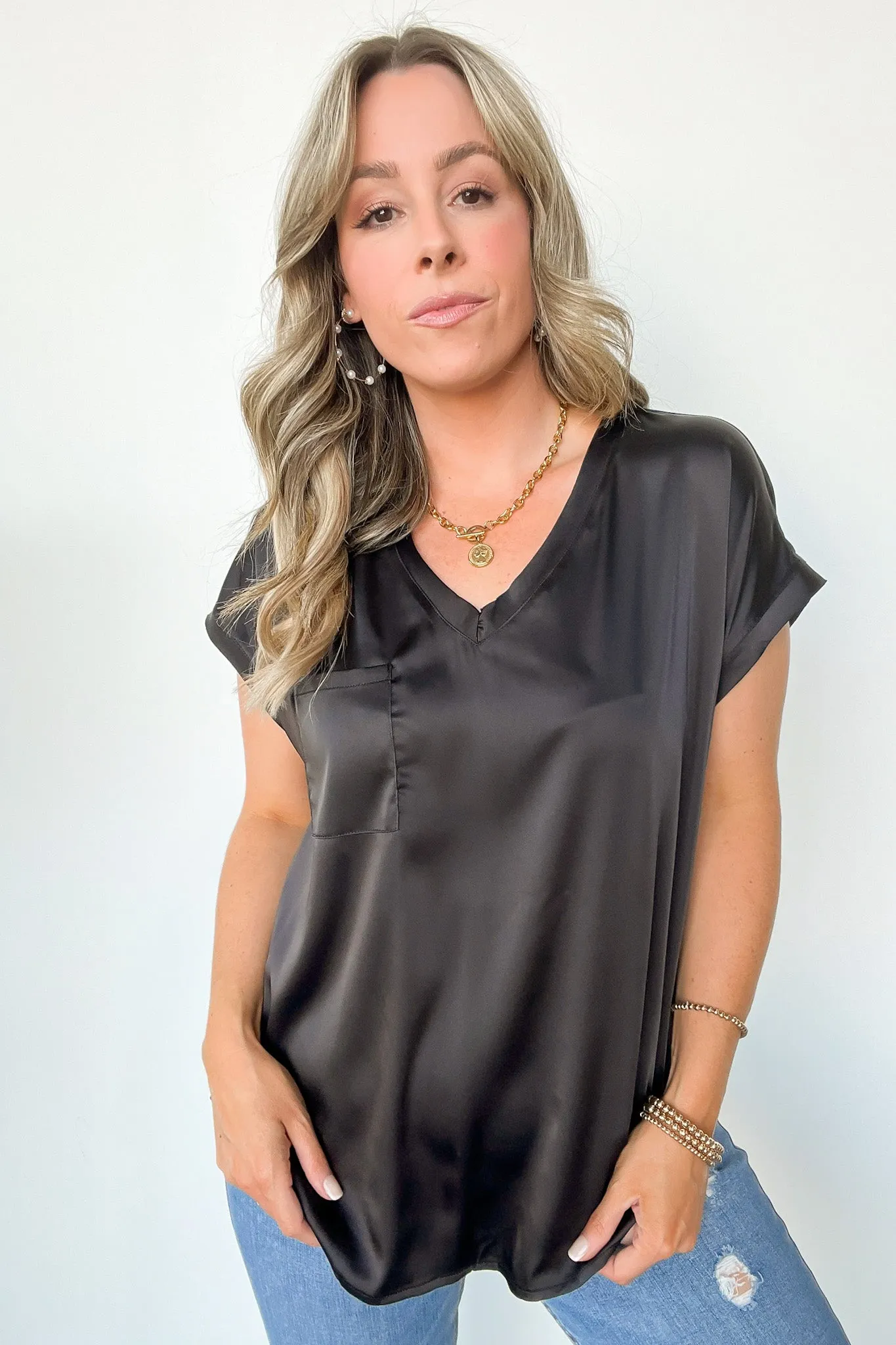Elegant Mindset Satin Cap Sleeve Top - FINAL SALE