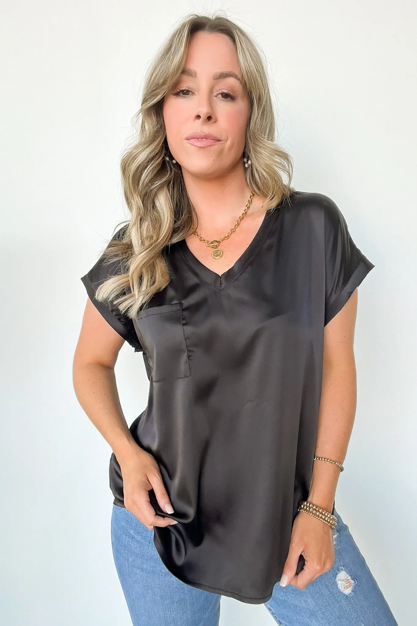 Elegant Mindset Satin Cap Sleeve Top - FINAL SALE