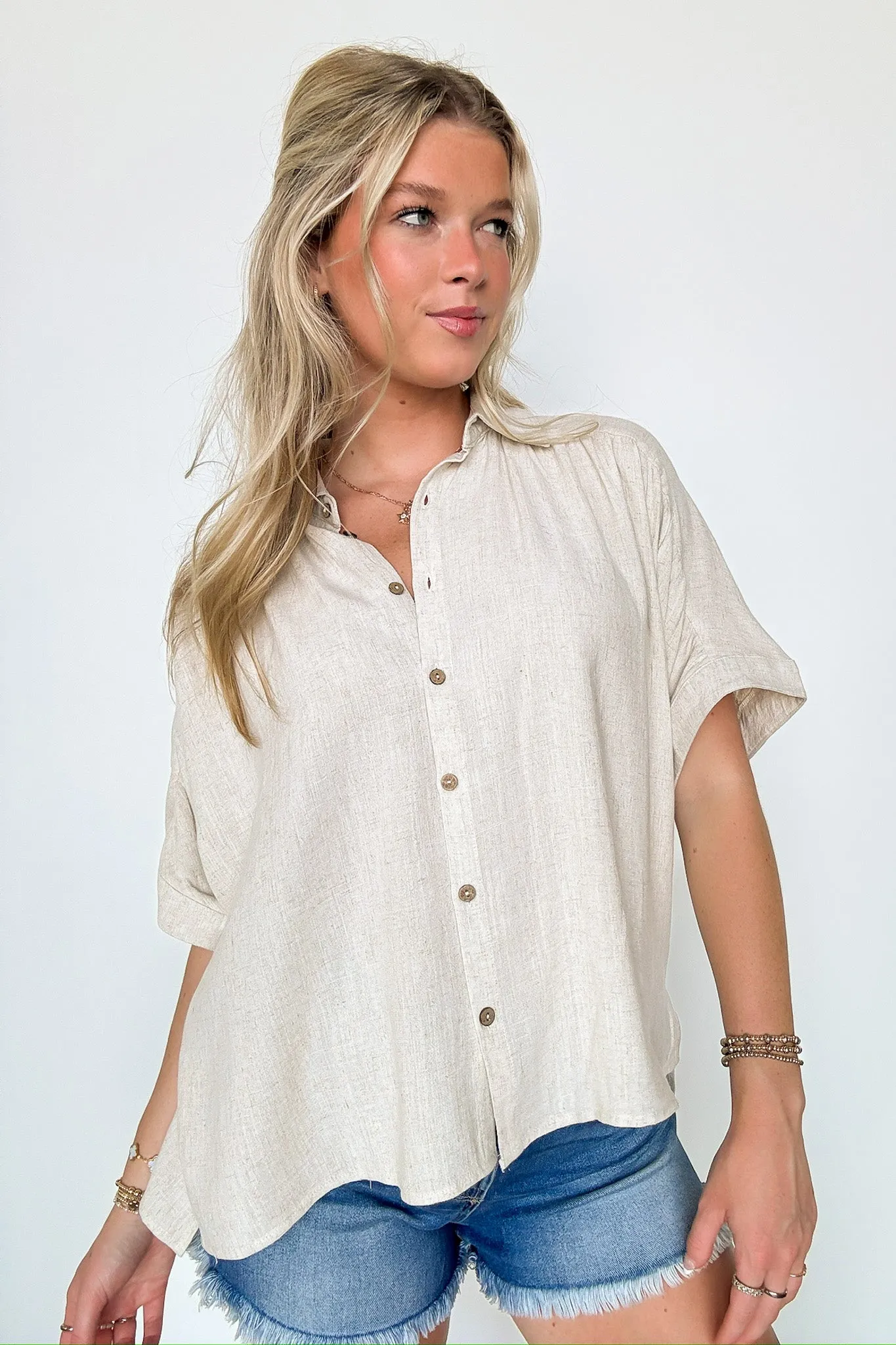 Elevated Decision Linen Button Down Top