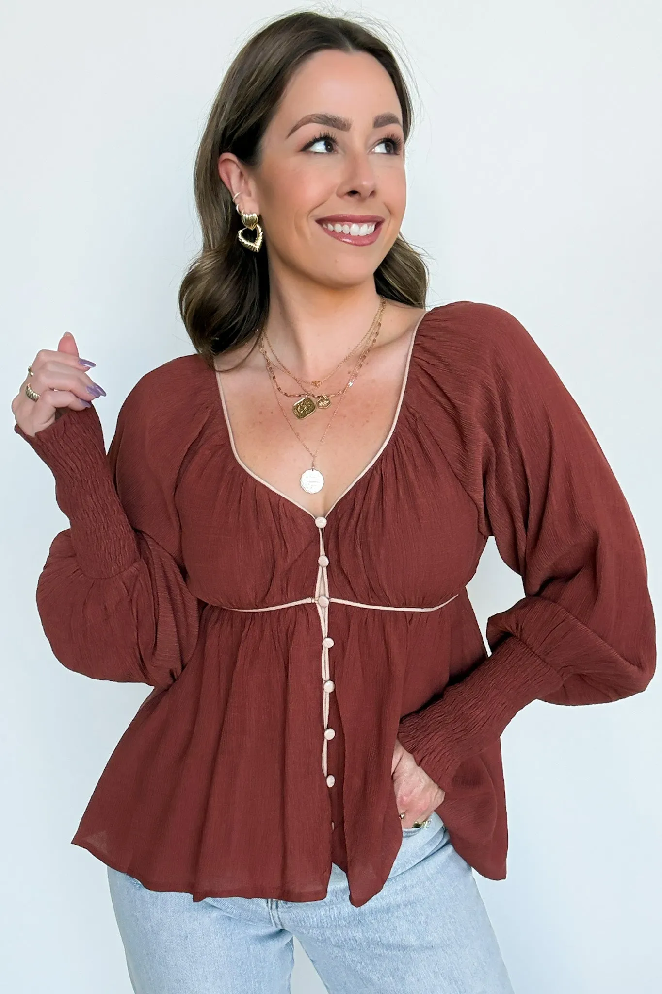 Ella Button Front Peplum Top - FINAL SALE