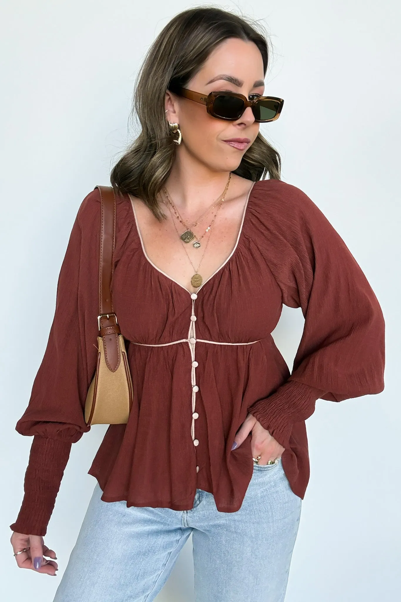 Ella Button Front Peplum Top - FINAL SALE