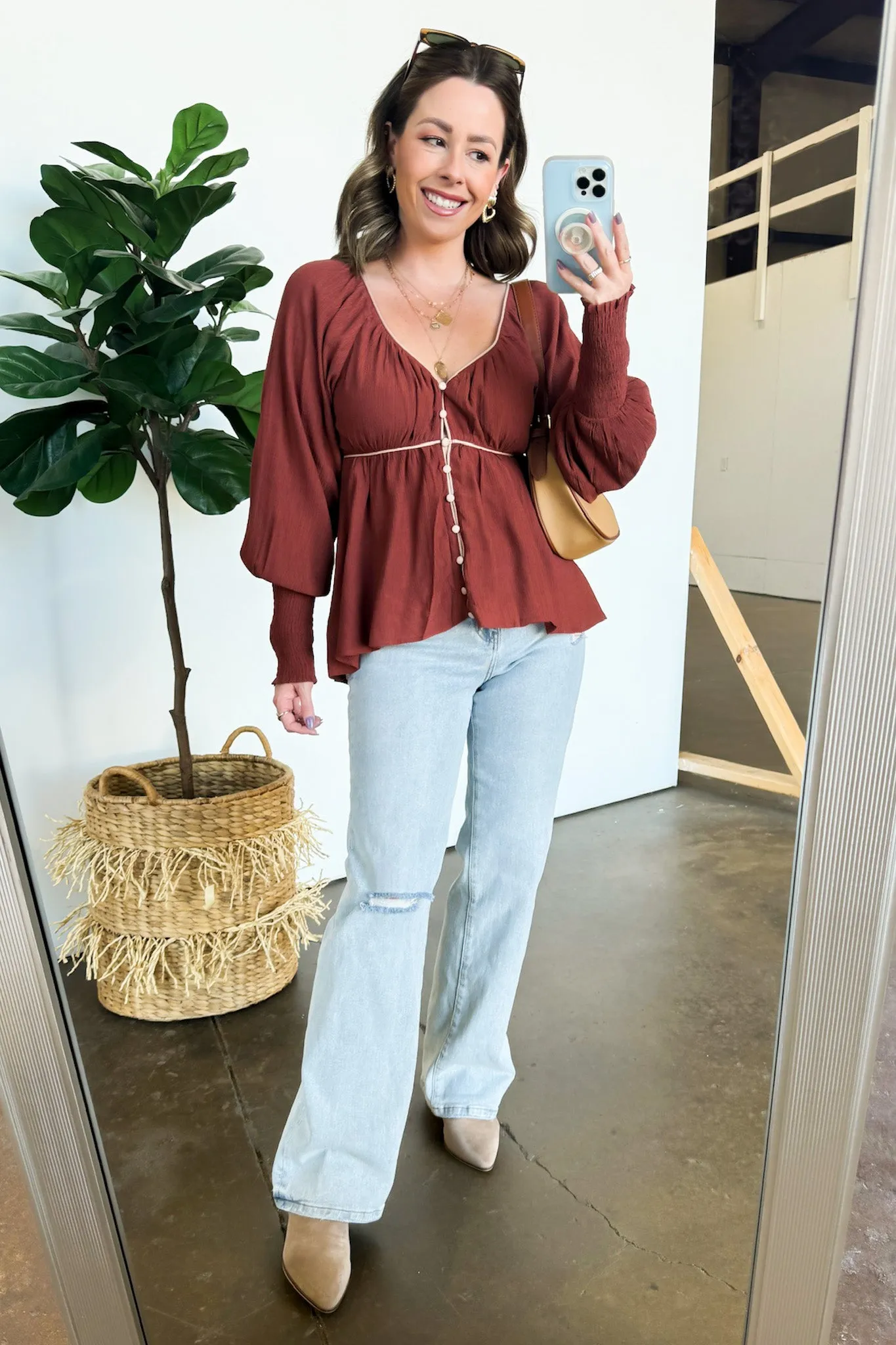 Ella Button Front Peplum Top - FINAL SALE