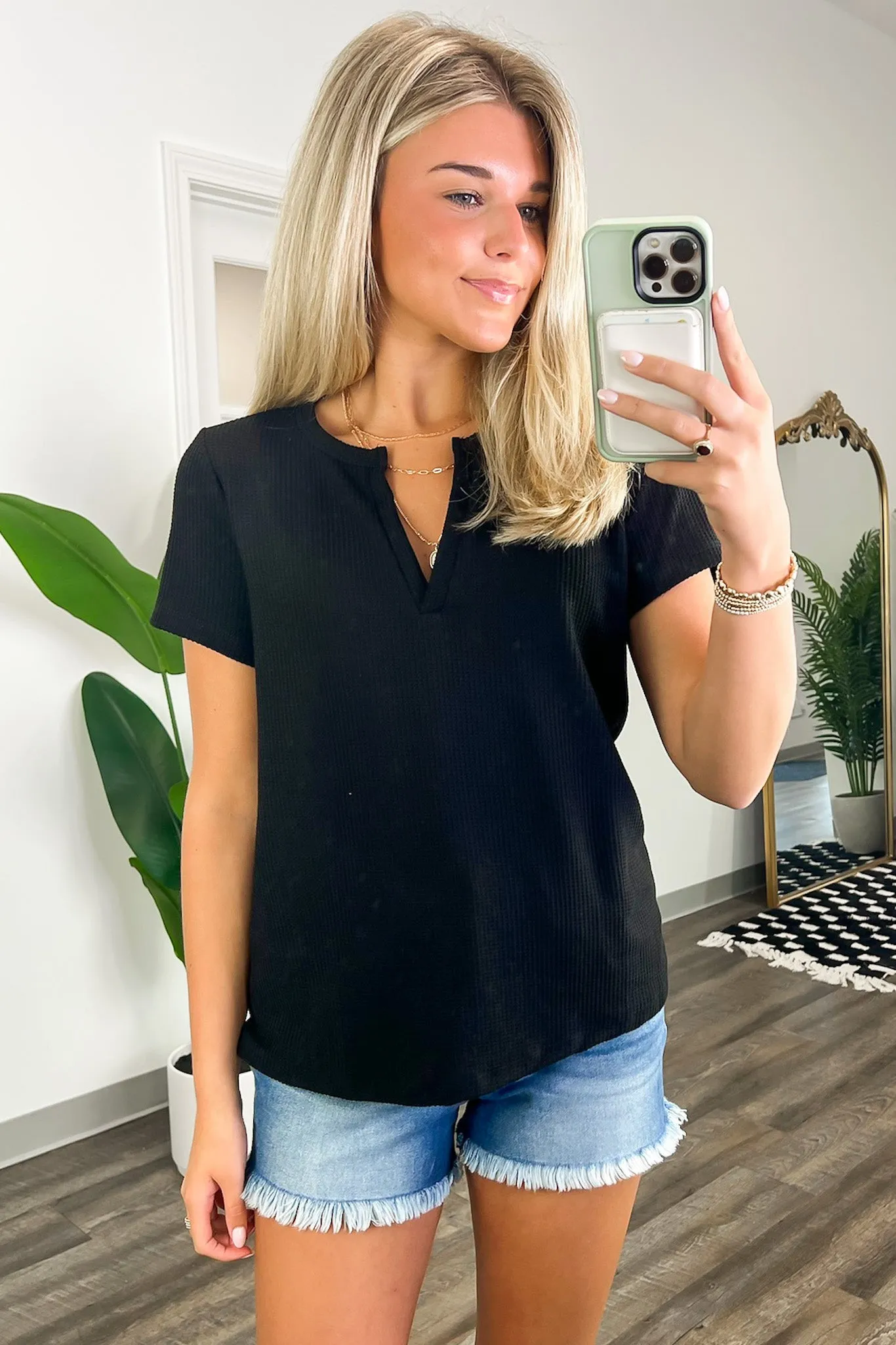Ellie Waffle Knit V-Neck Top - BACK IN STOCK