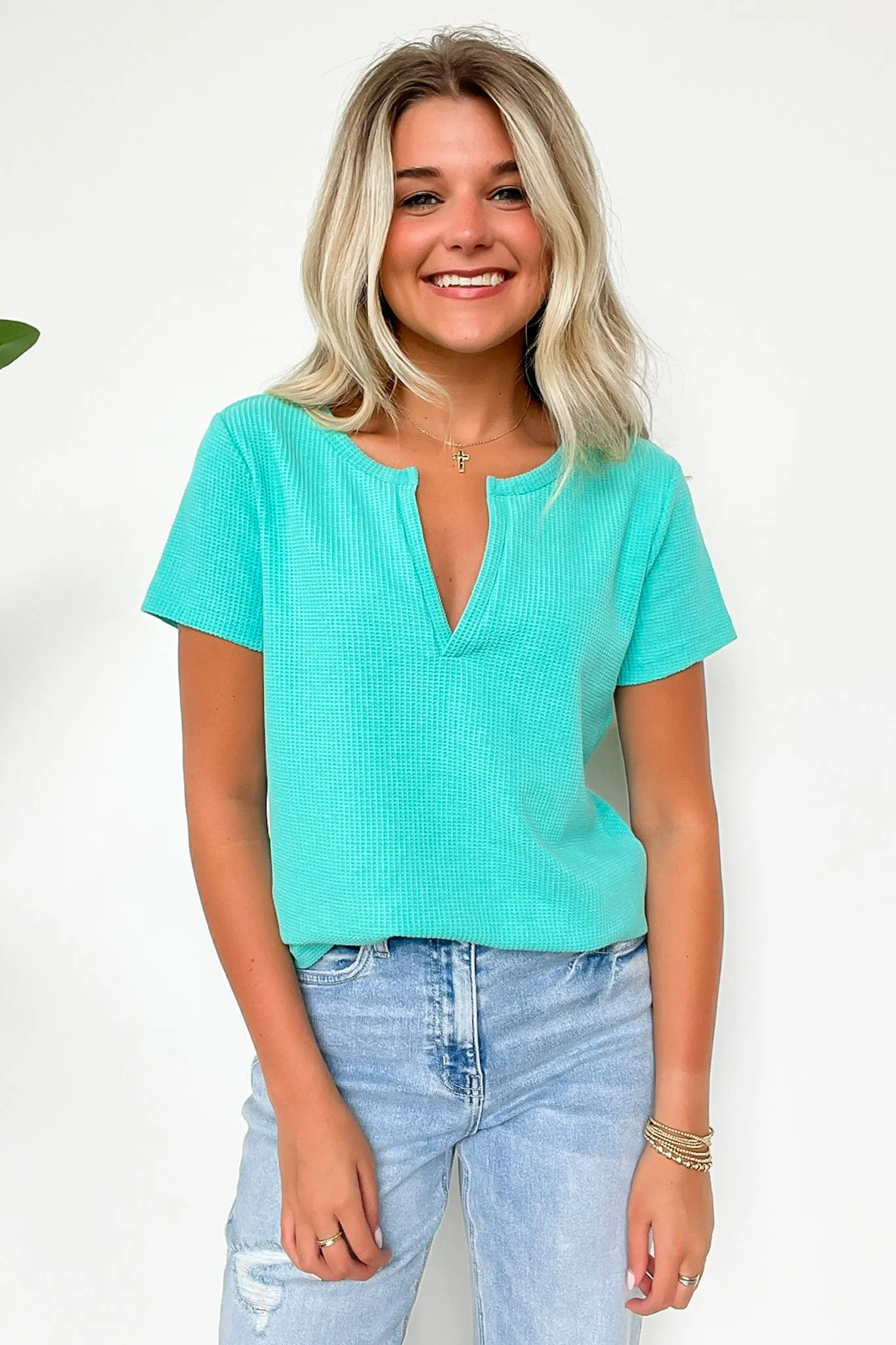 Ellie Waffle Knit V-Neck Top - BACK IN STOCK
