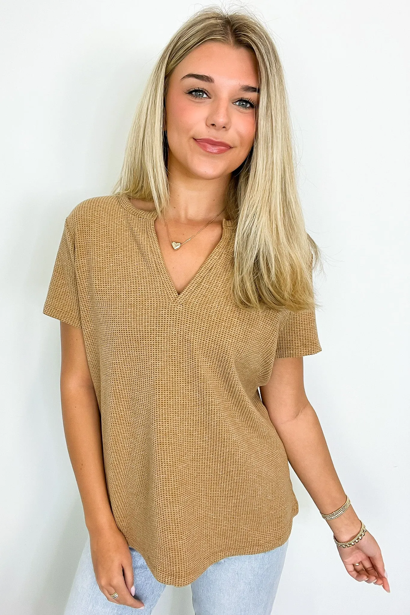 Ellie Waffle Knit V-Neck Top - BACK IN STOCK