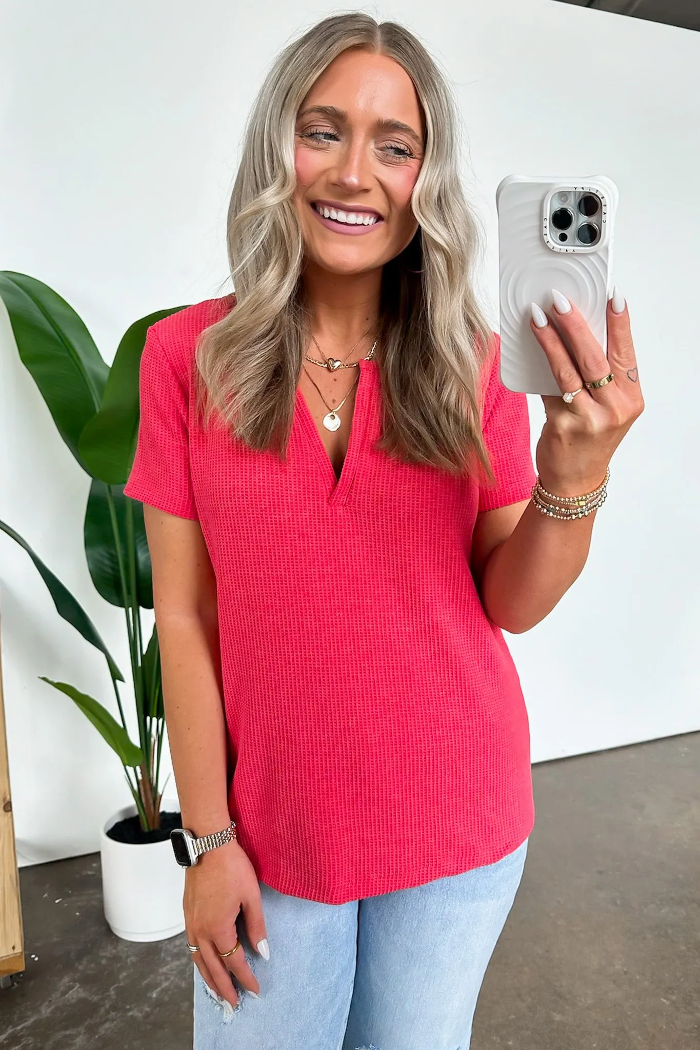 Ellie Waffle Knit V-Neck Top - BACK IN STOCK