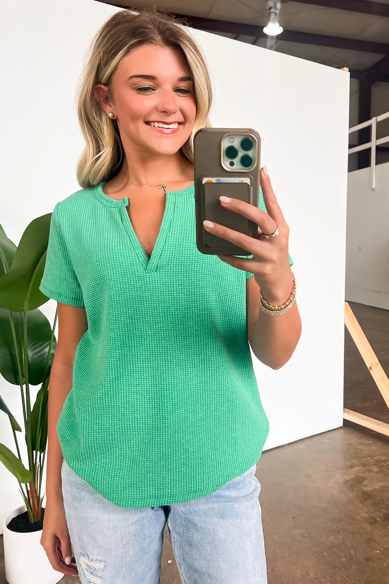 Ellie Waffle Knit V-Neck Top - BACK IN STOCK