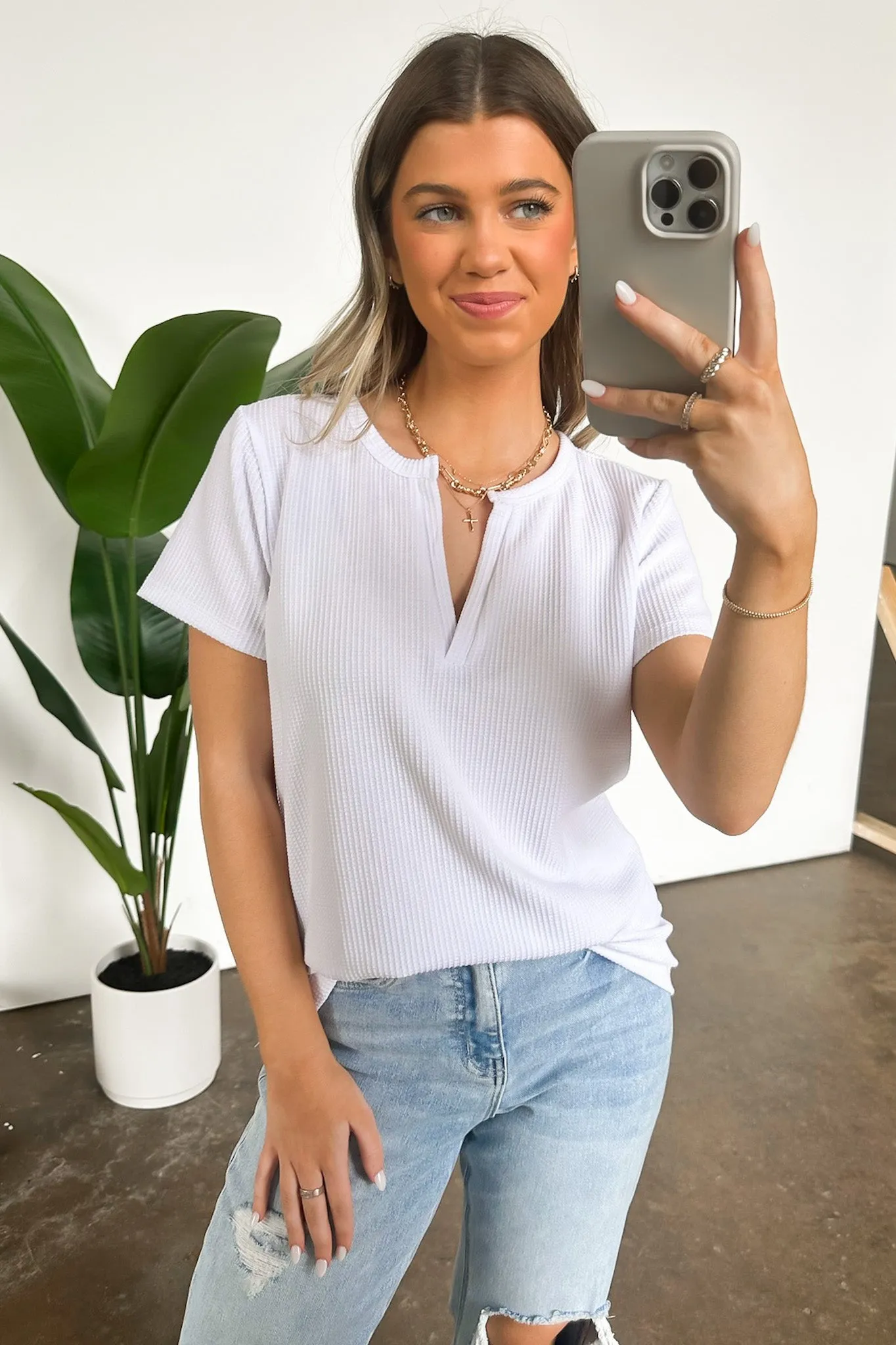Ellie Waffle Knit V-Neck Top - BACK IN STOCK