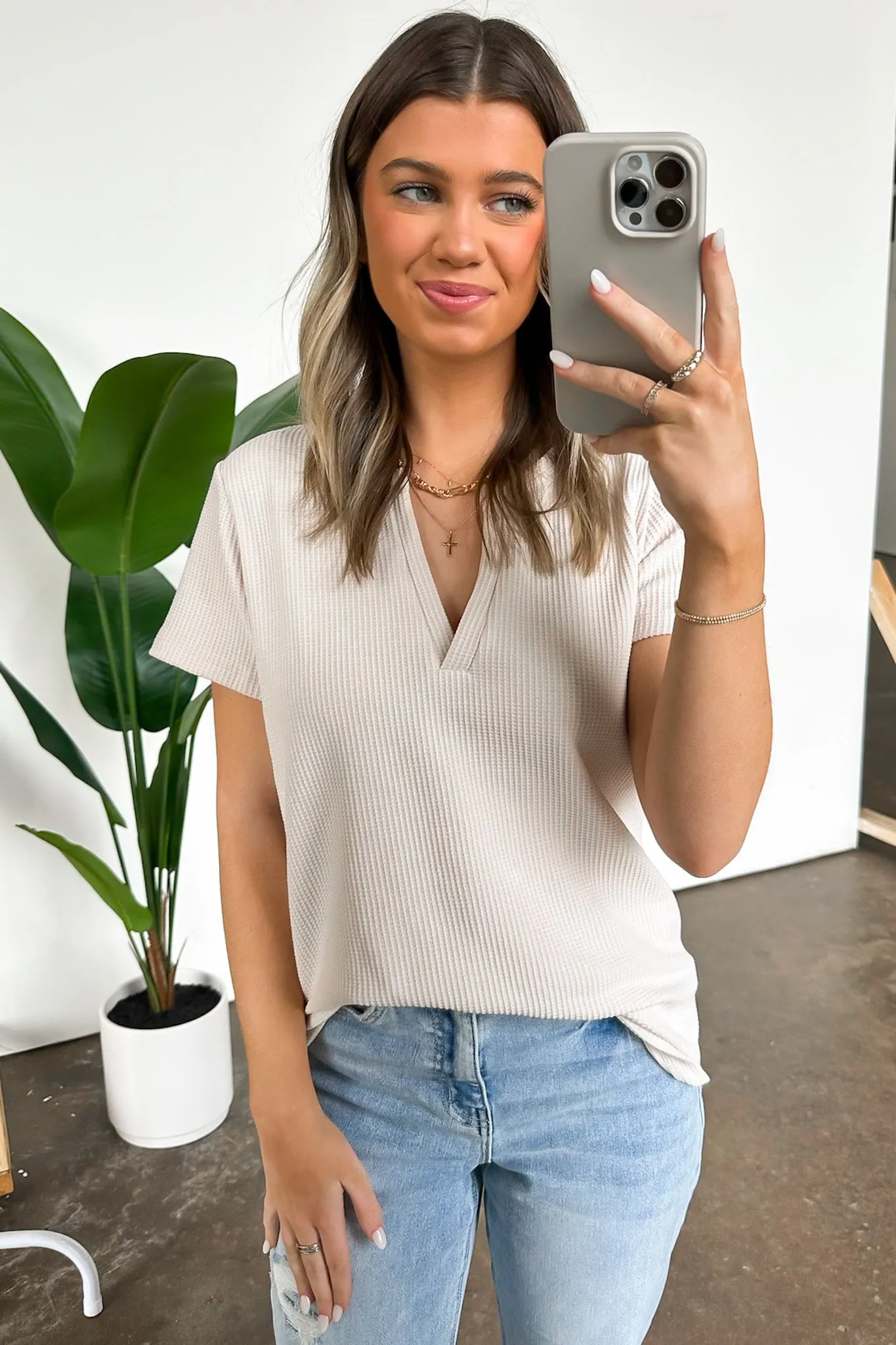 Ellie Waffle Knit V-Neck Top - BACK IN STOCK