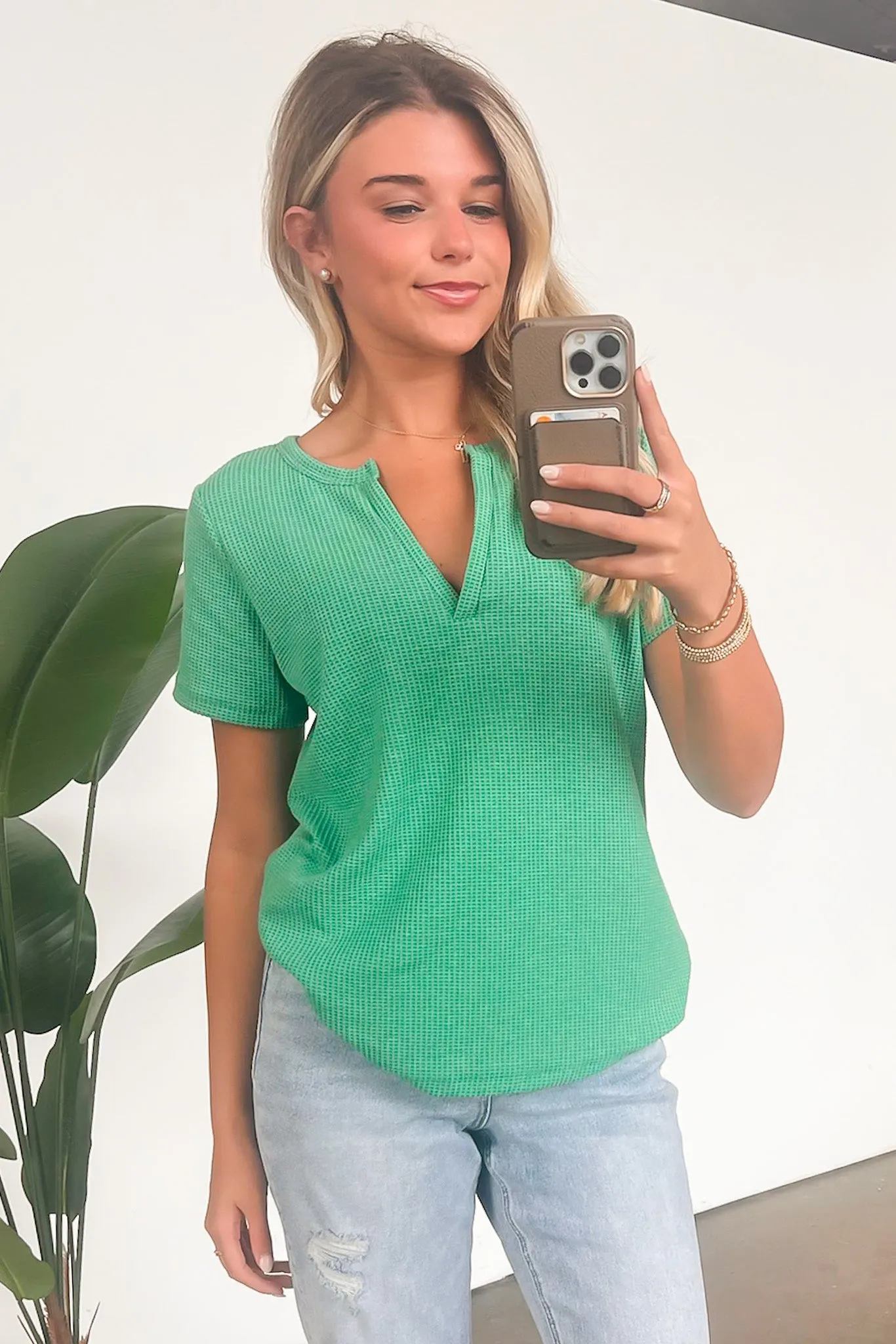Ellie Waffle Knit V-Neck Top - BACK IN STOCK