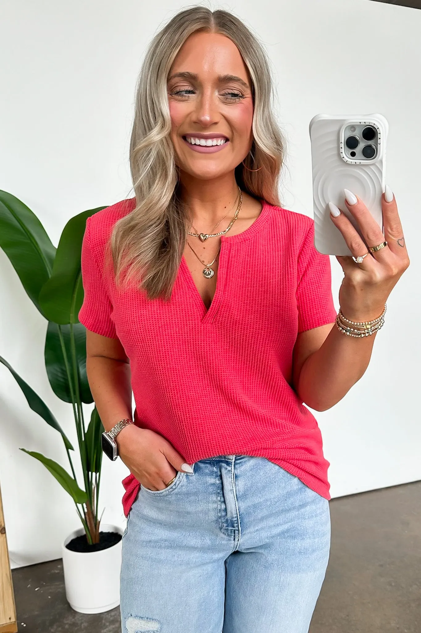 Ellie Waffle Knit V-Neck Top - BACK IN STOCK
