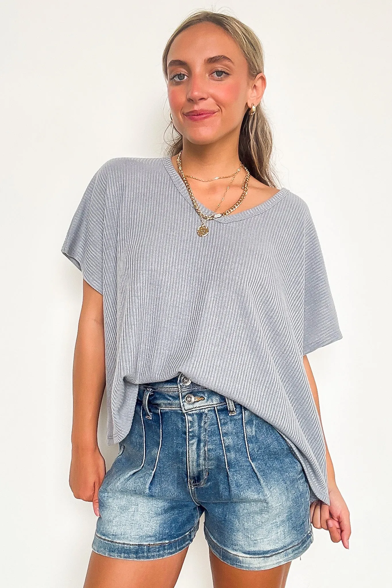 Ellisa Ribbed V-Neck Top