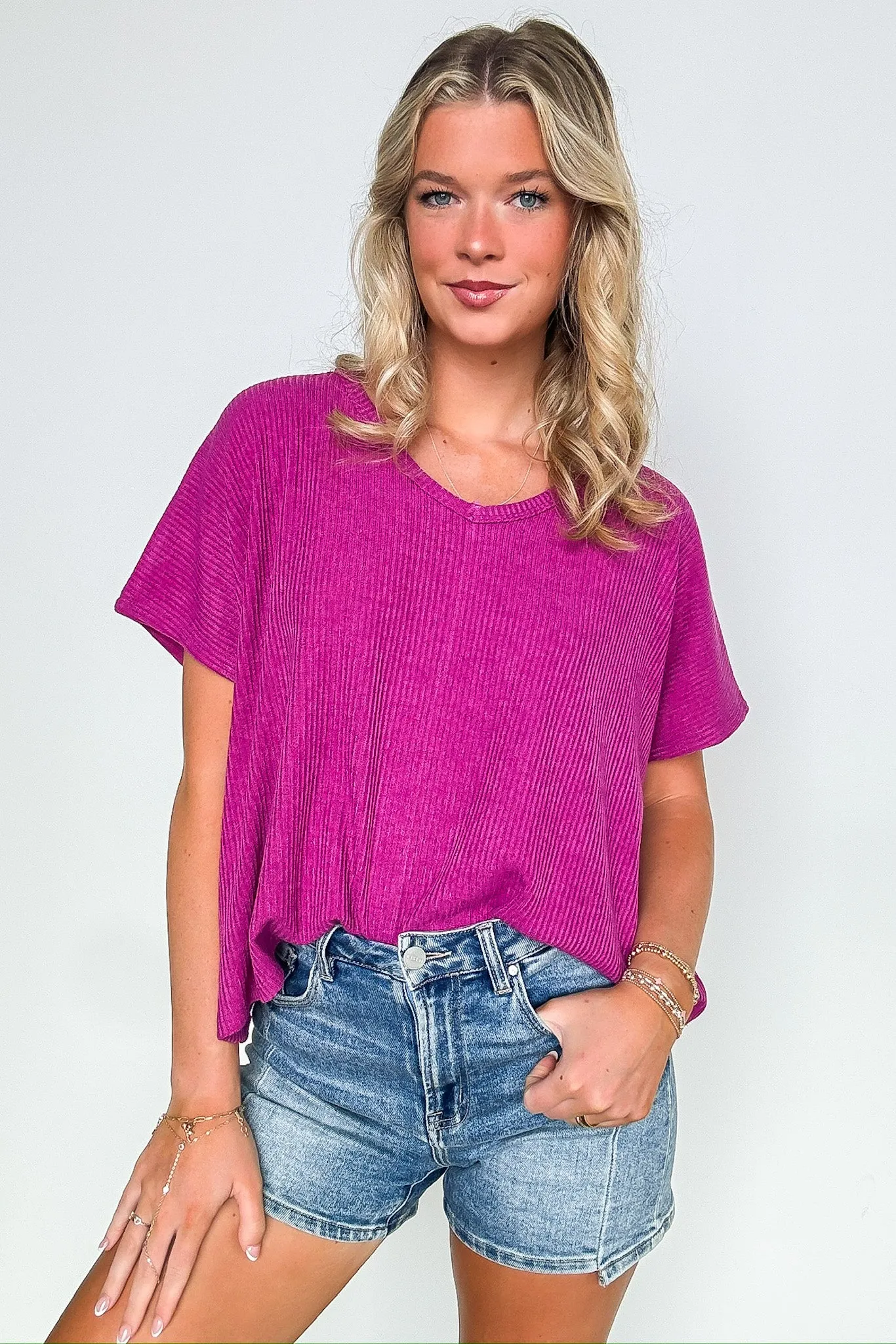 Ellisa Ribbed V-Neck Top