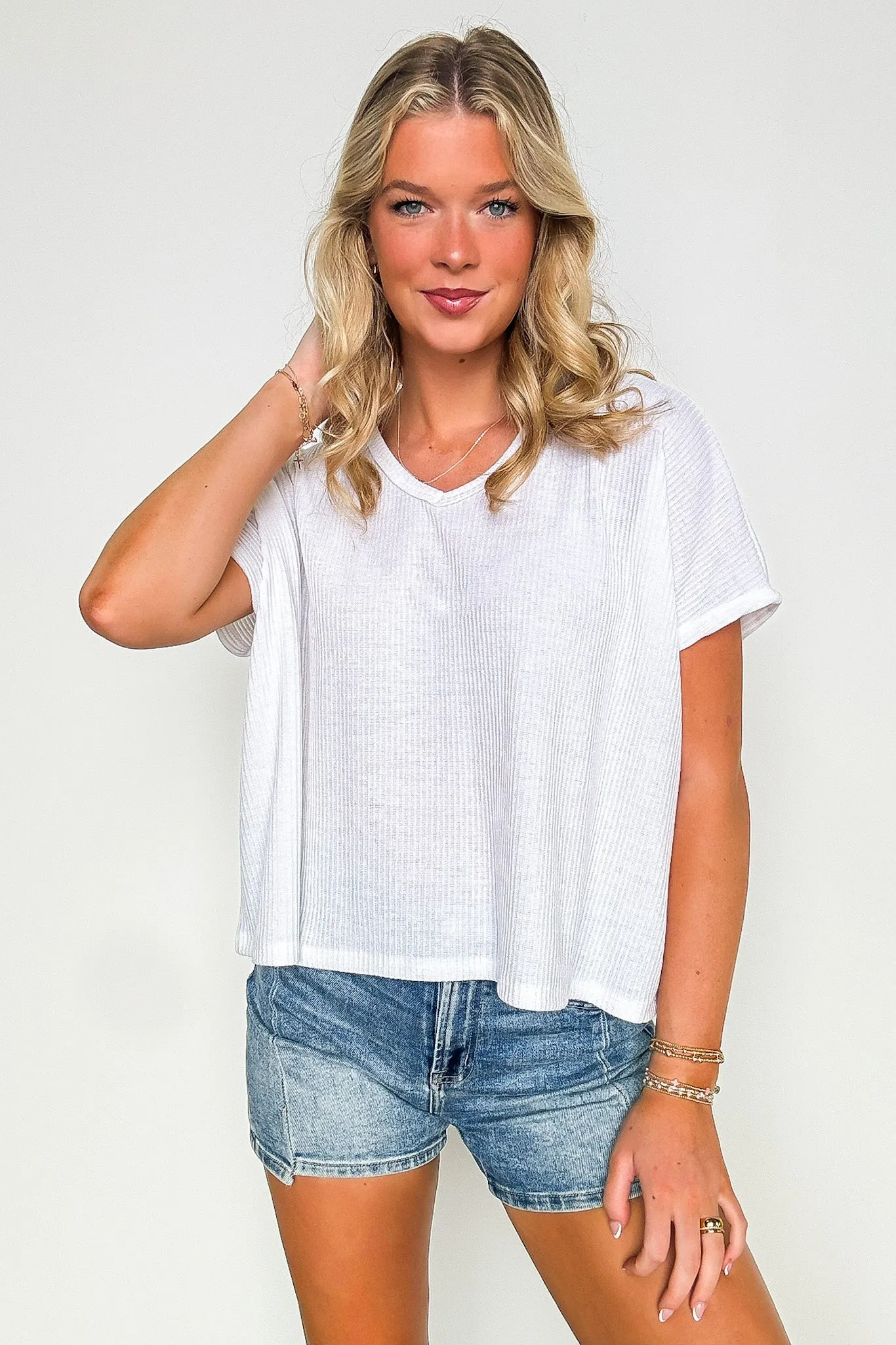 Ellisa Ribbed V-Neck Top