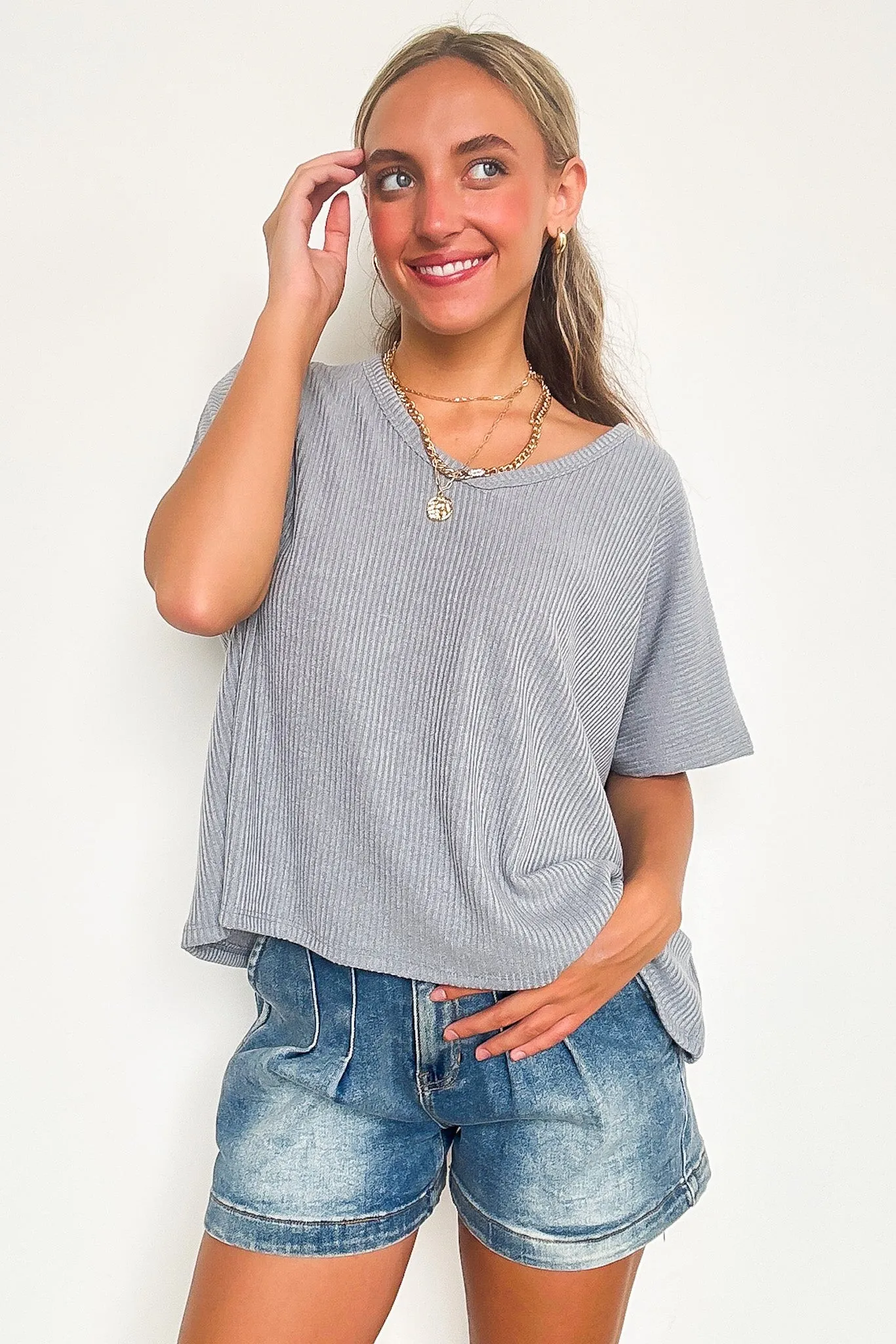 Ellisa Ribbed V-Neck Top