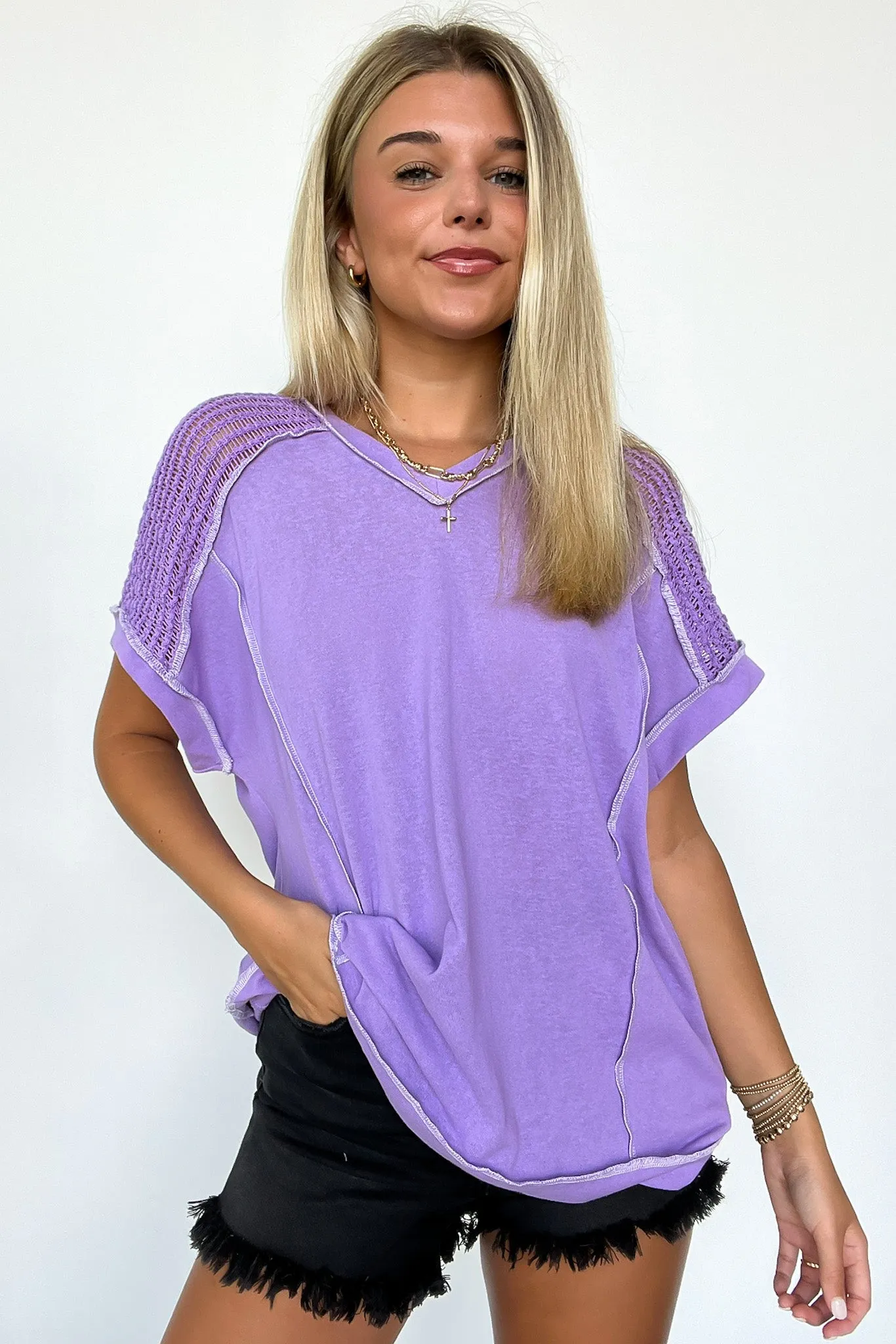 Elysia V-Neck Raw Edge Crochet Top - FINAL SALE