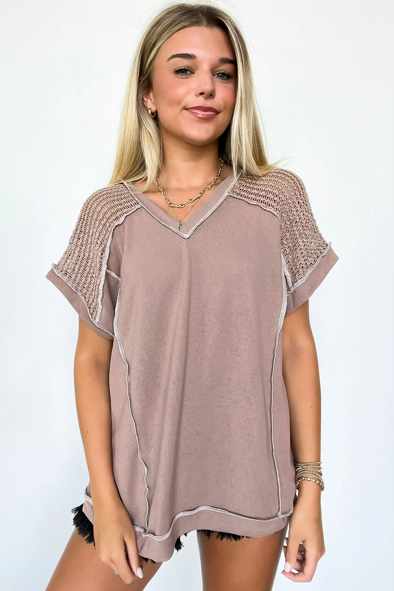 Elysia V-Neck Raw Edge Crochet Top - FINAL SALE