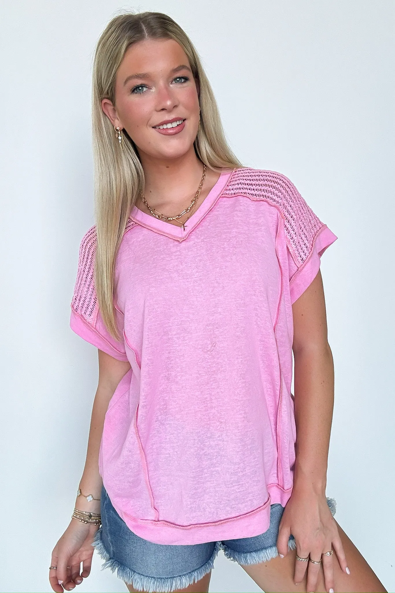 Elysia V-Neck Raw Edge Crochet Top - FINAL SALE